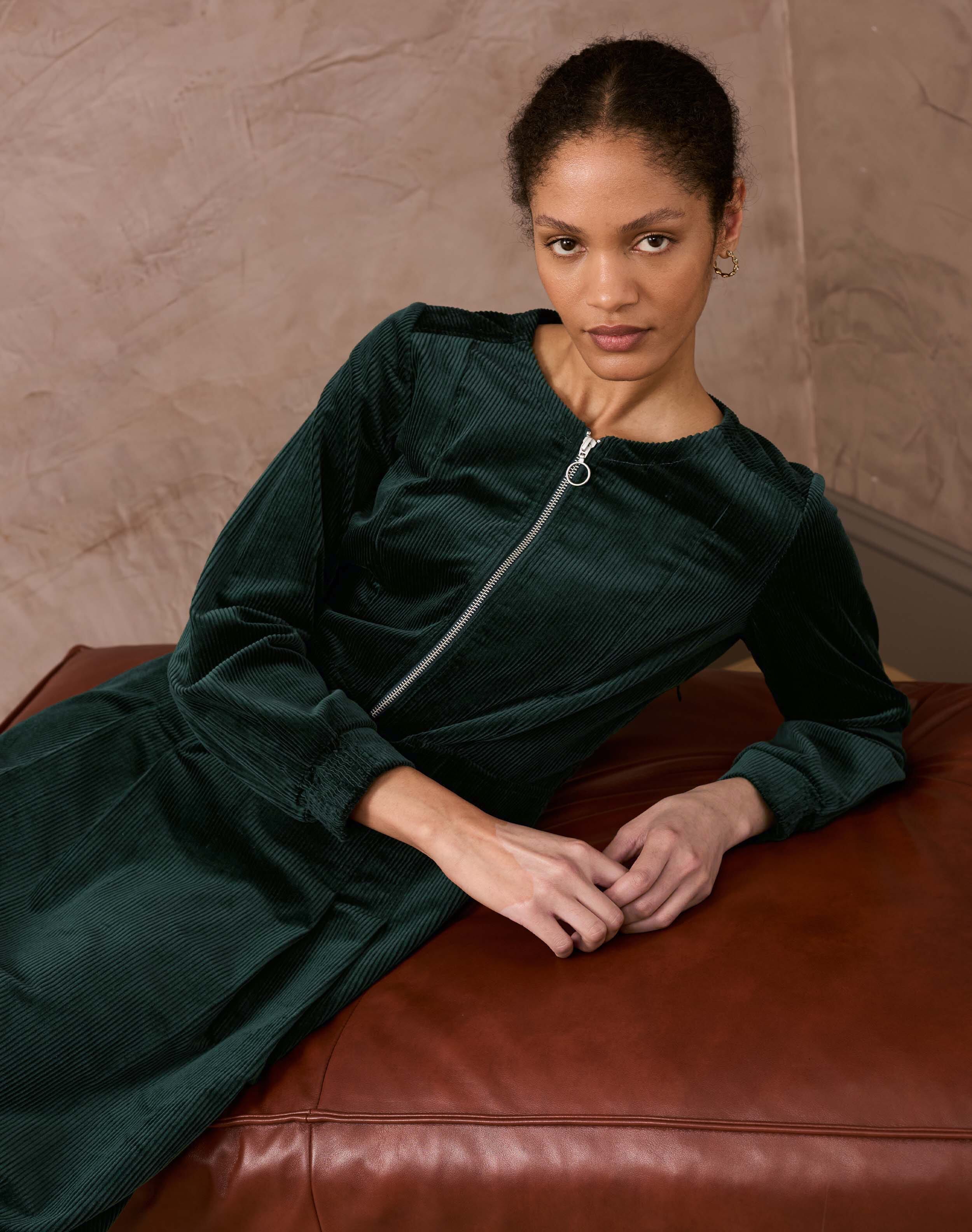 green emerald velvet dress Green half zip dress  Park Boutique