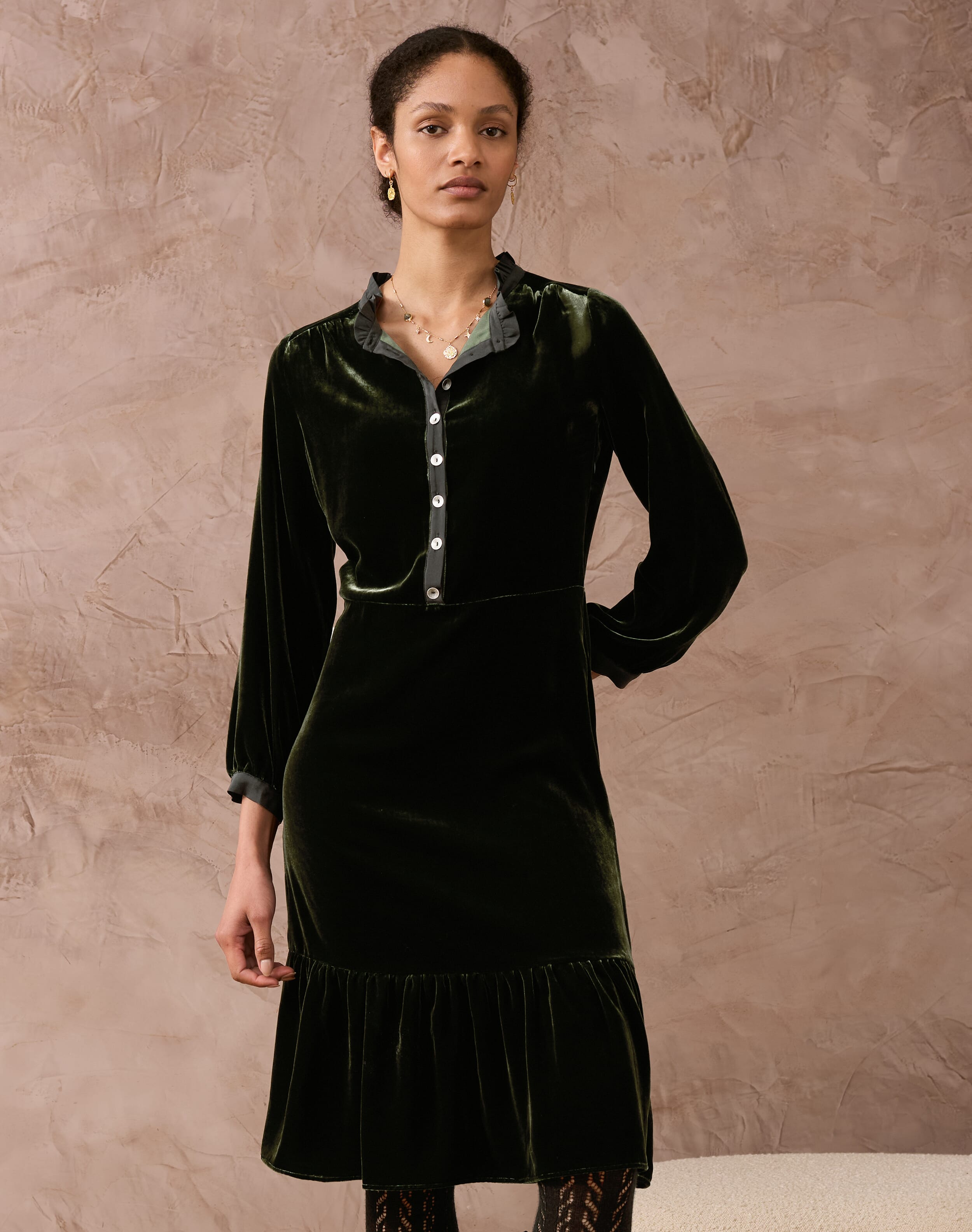 Brora Silk Velvet Shirt Dress Ivy