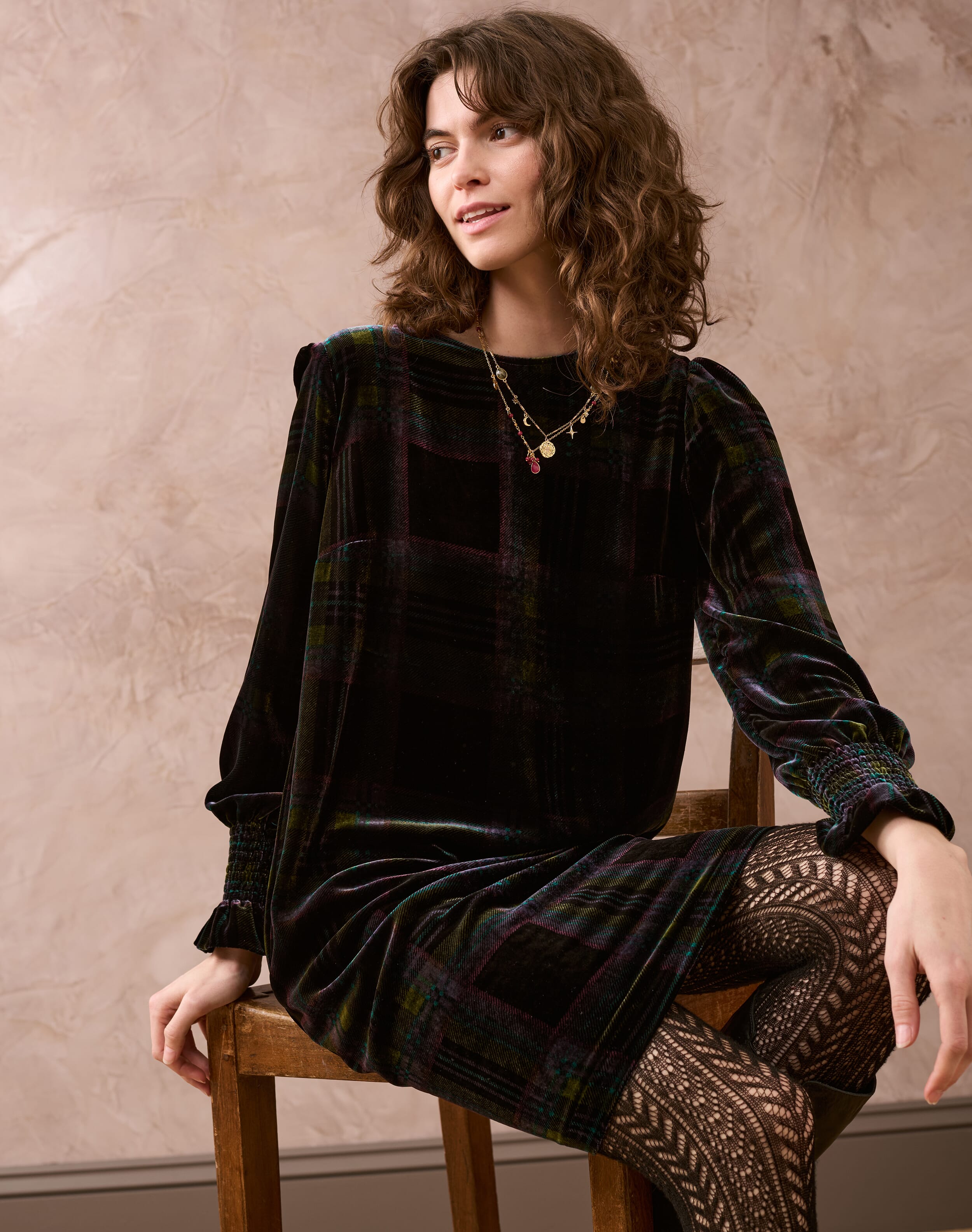 Brora Silk Velvet Plaid Dress Black & Ivy for Women  - Size: 12