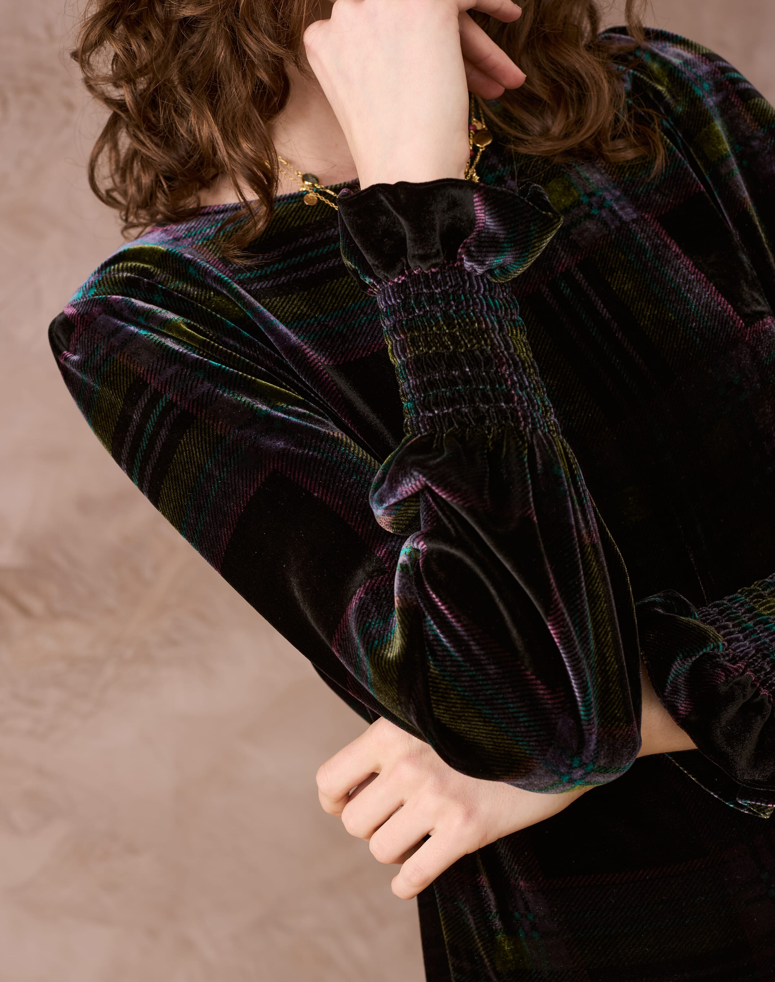 Silk Velvet Plaid Dress in Black Women's Dresses Brora Fashion