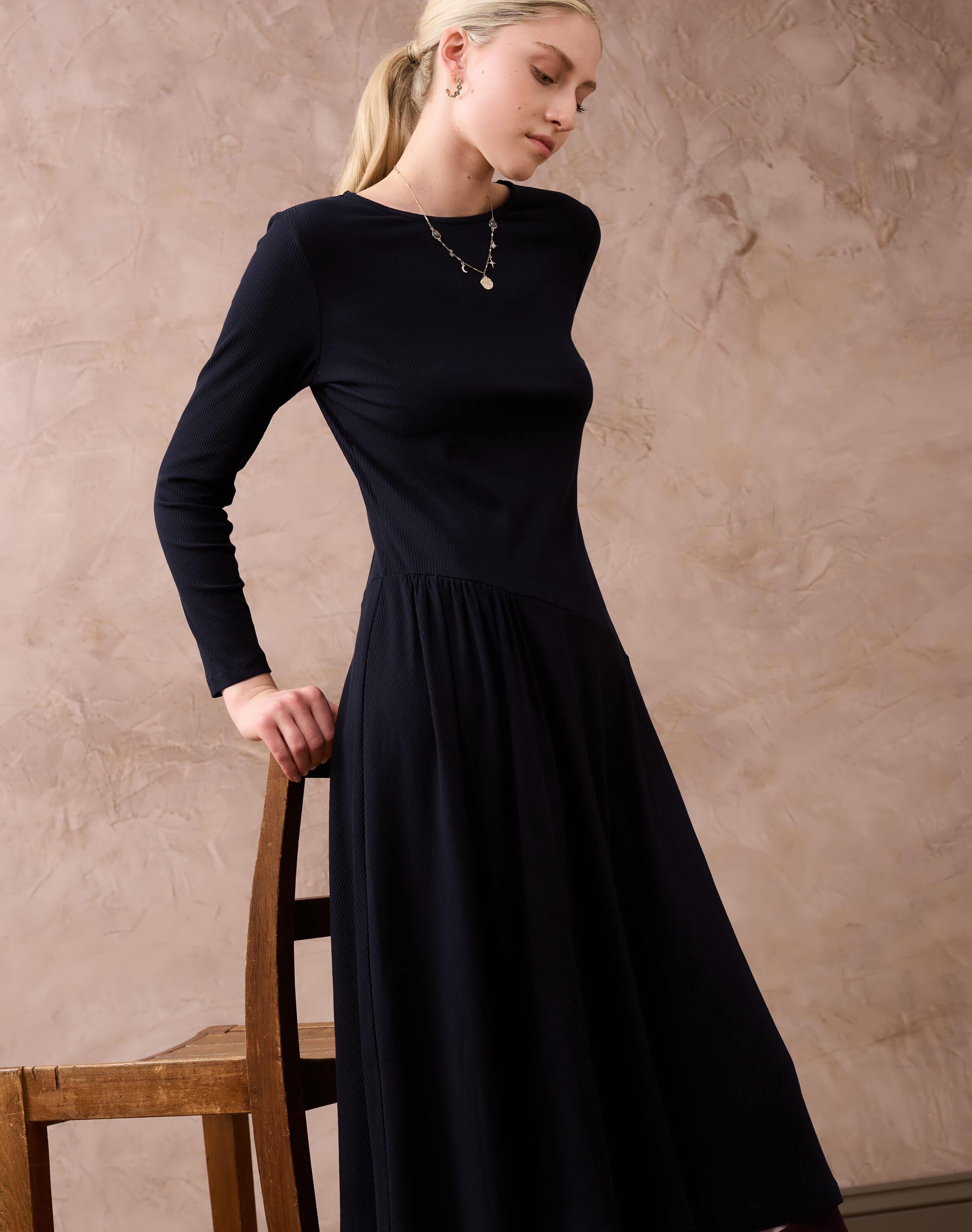 Organic Cotton Ribbed Jersey Dress Ink