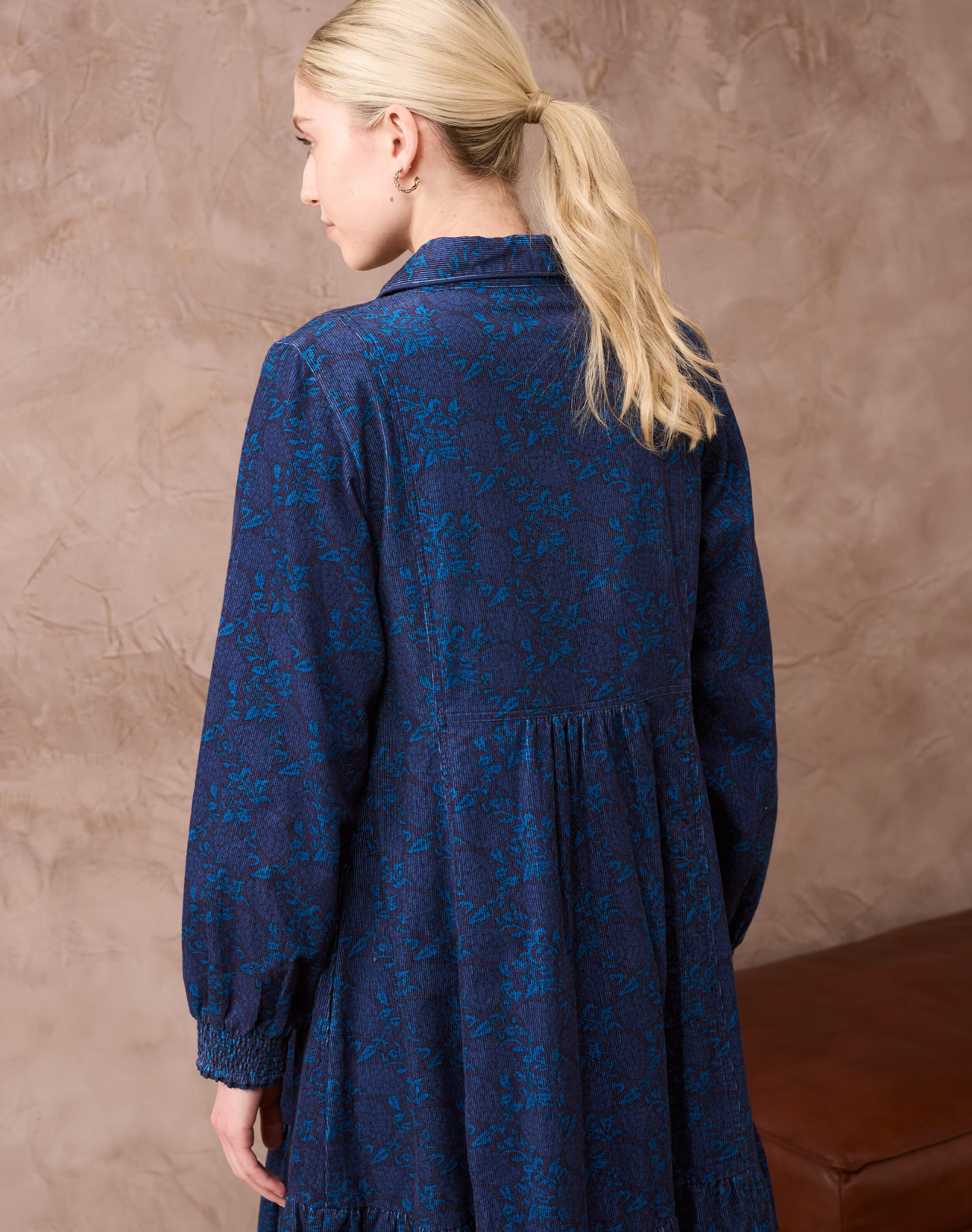 Navy Needlecord Botanical Zip Up Dress | Brora Sale