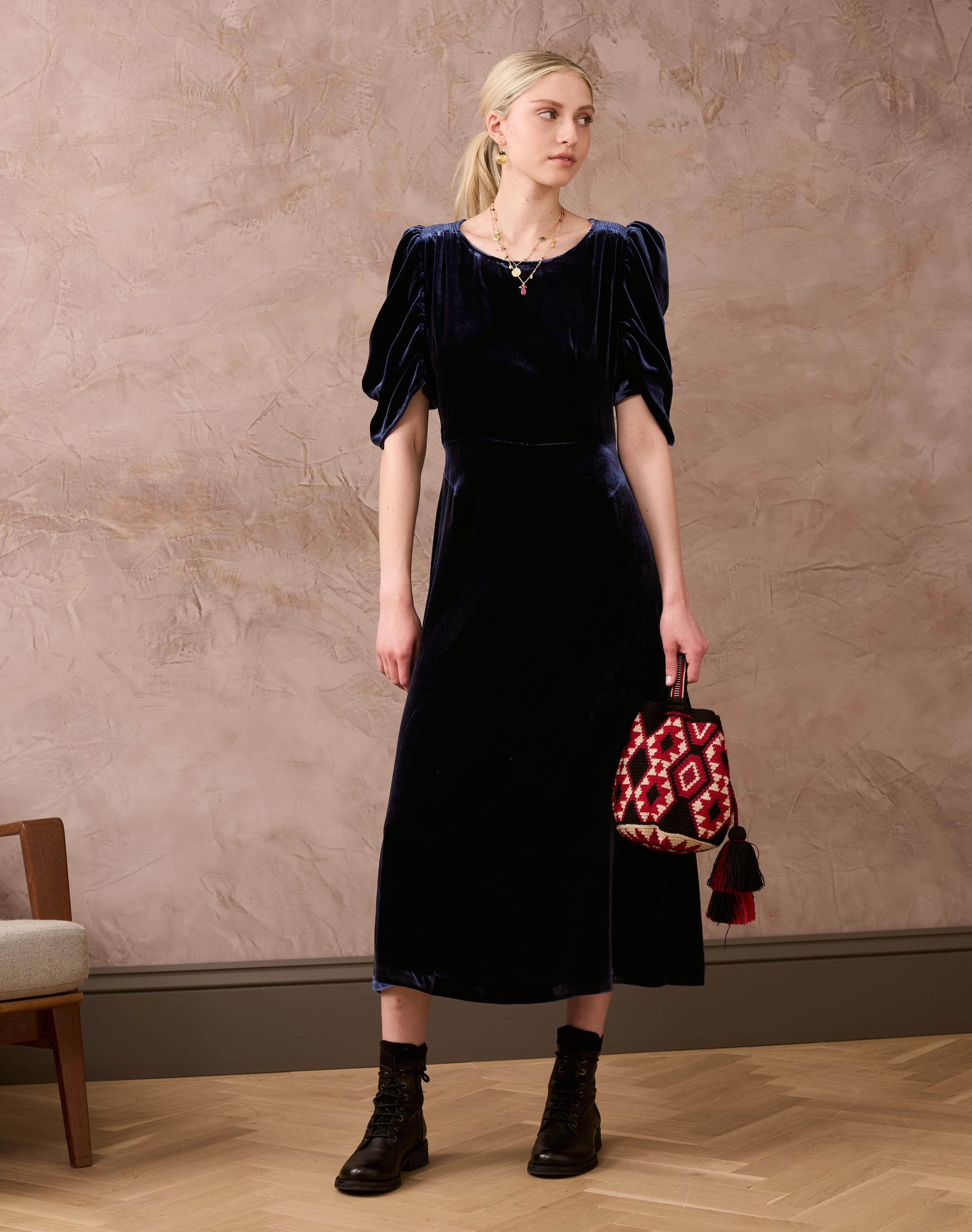 Brora Silk Velvet Dress Navy for Women