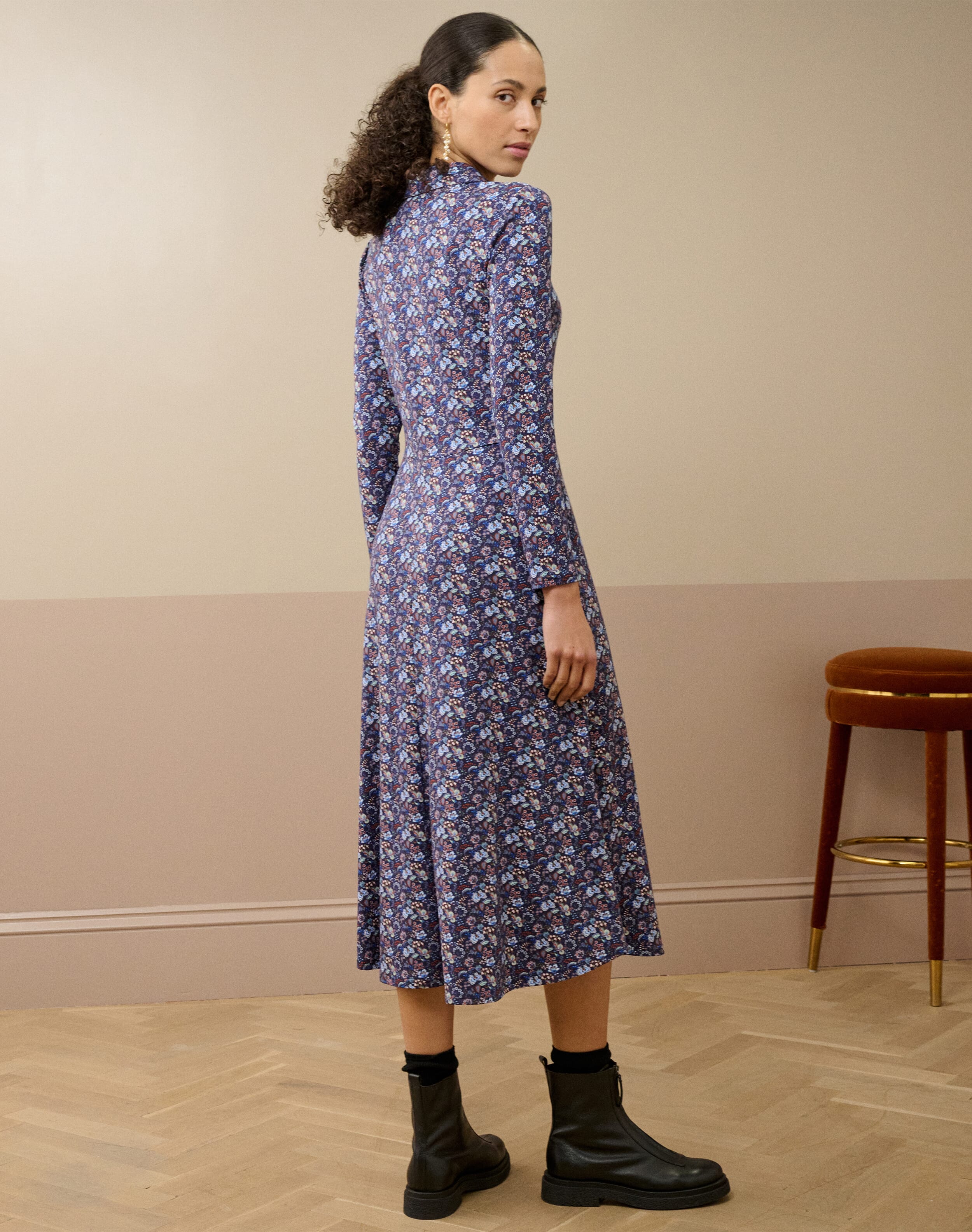 Liberty Print Jersey Dress in Thyme Forest | Brora Clearance