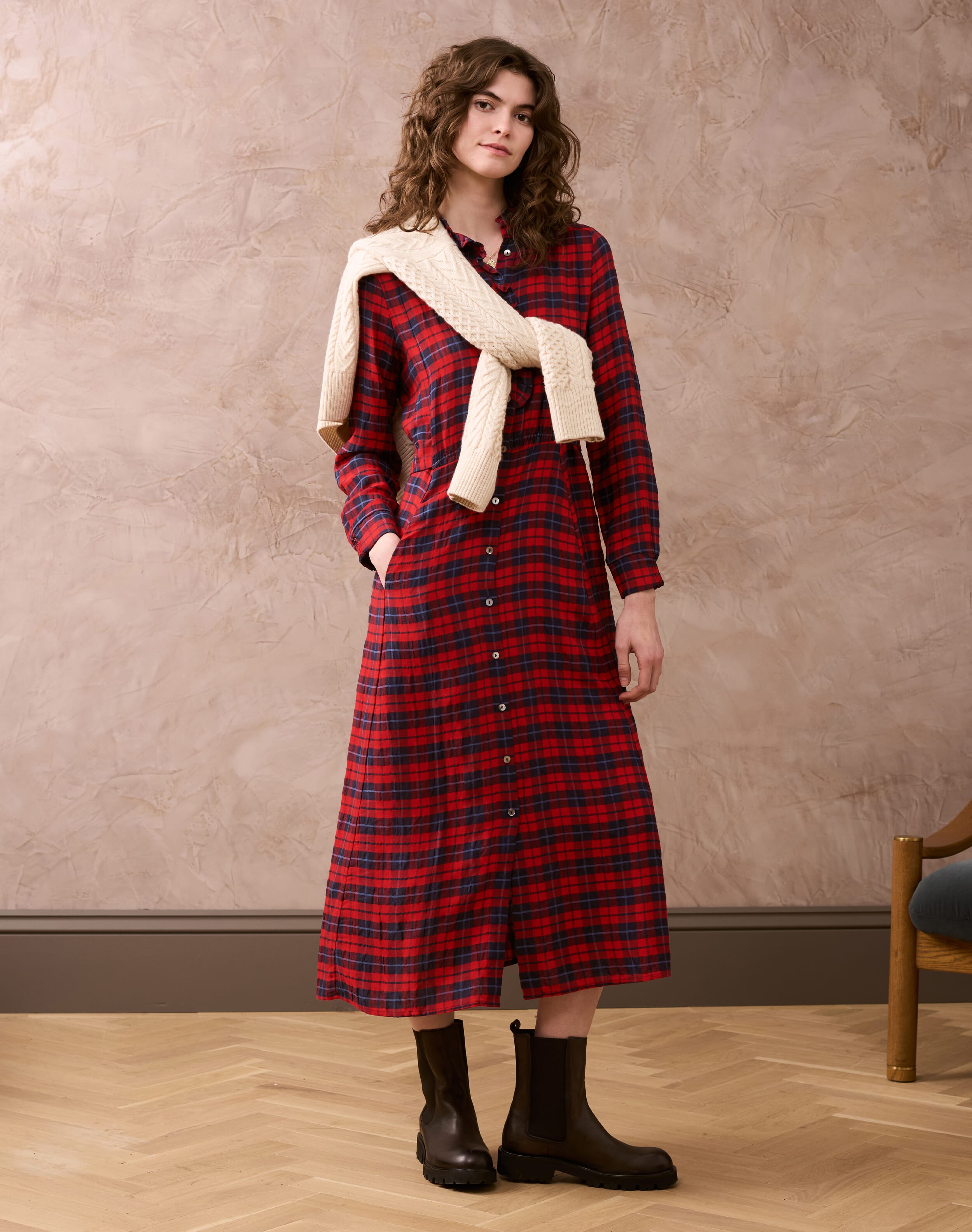 Red & Navy Plaid Shirt Dress | Women's Dresses | Brora Fashion