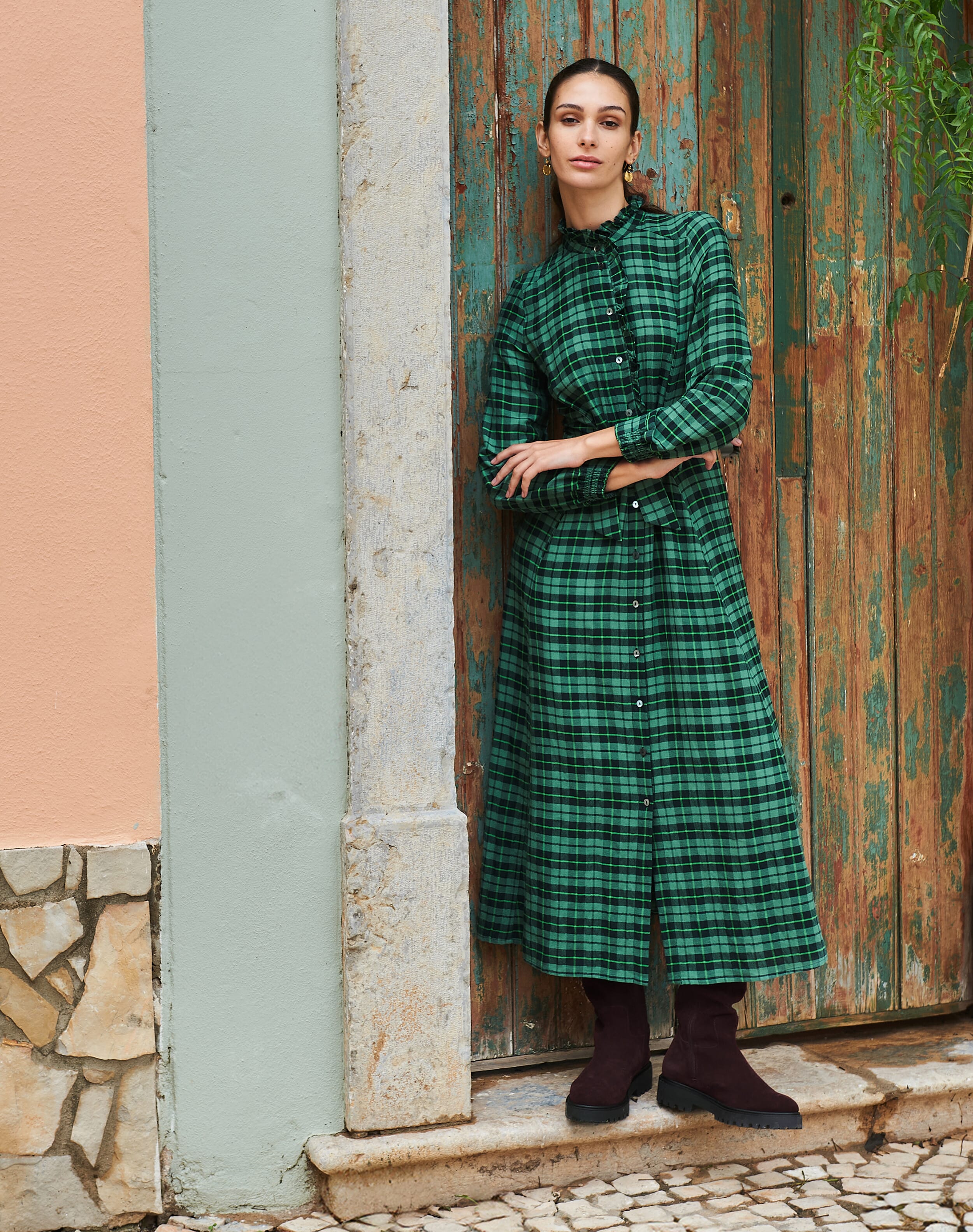 Brora Plaid Shirt Dress Mallard thyme