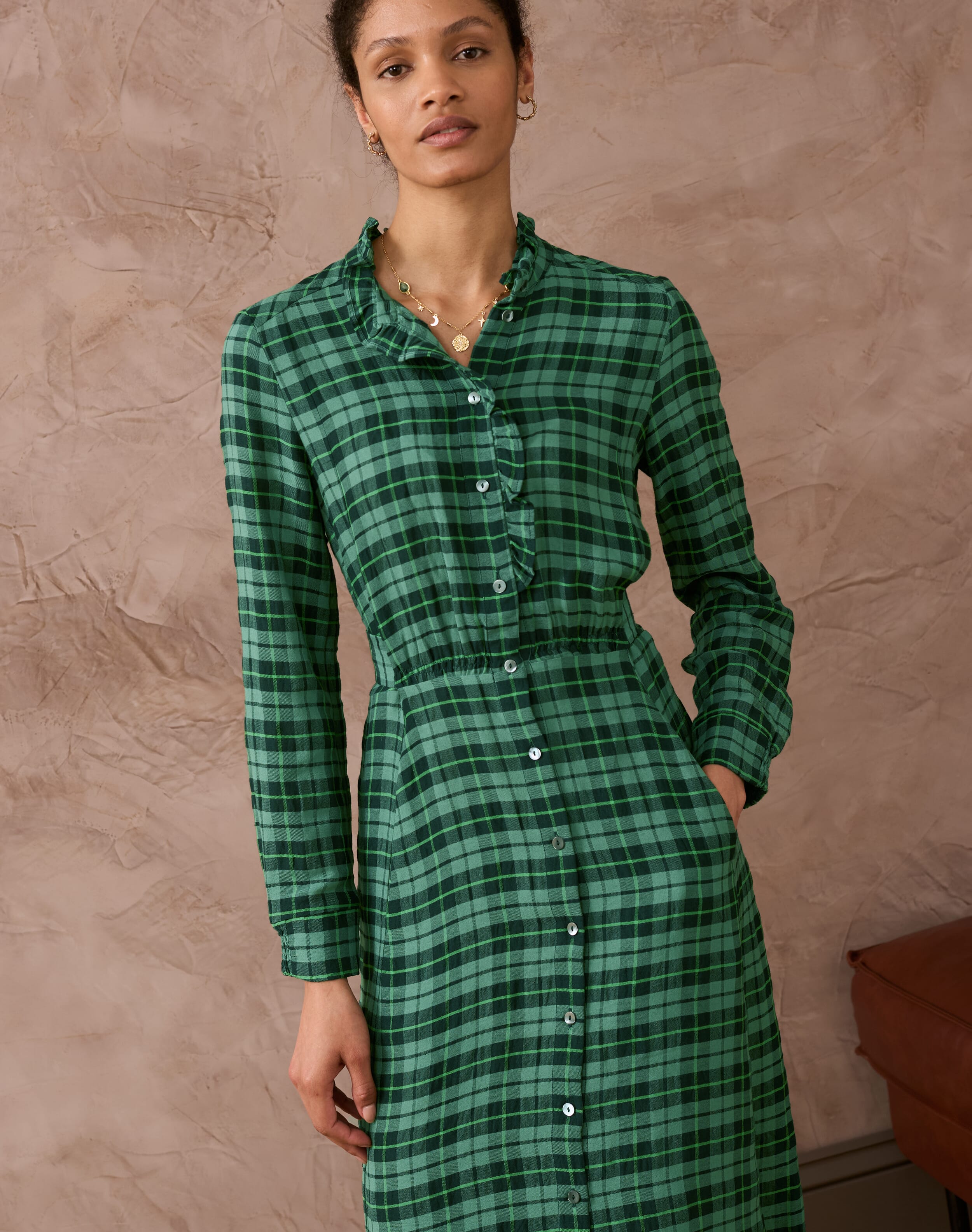 Green Plaid Shirt Dress Women s Dresses Brora Fashion