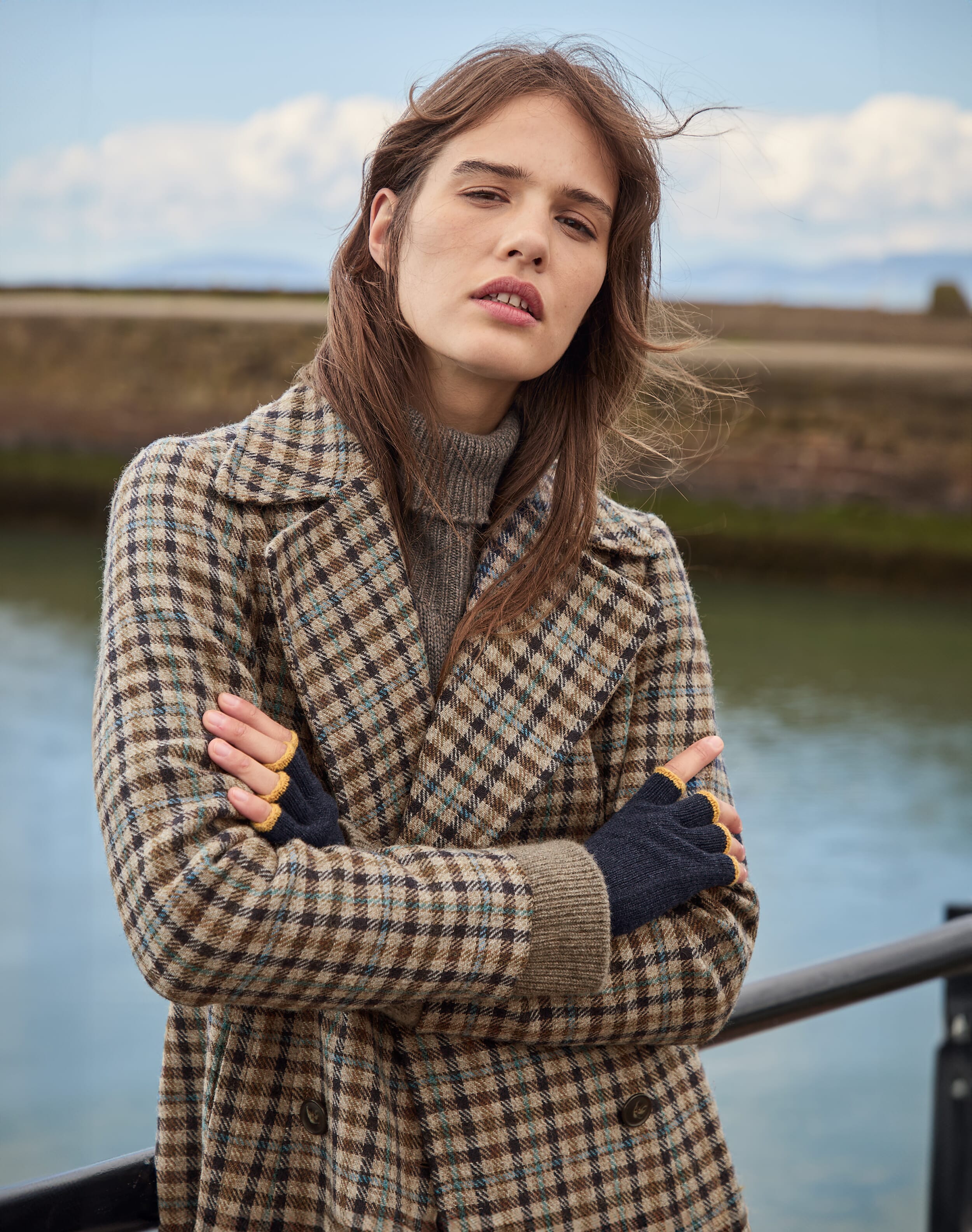 Check Wool Coat in Ash & Navy | Women's Coats | Brora Sale