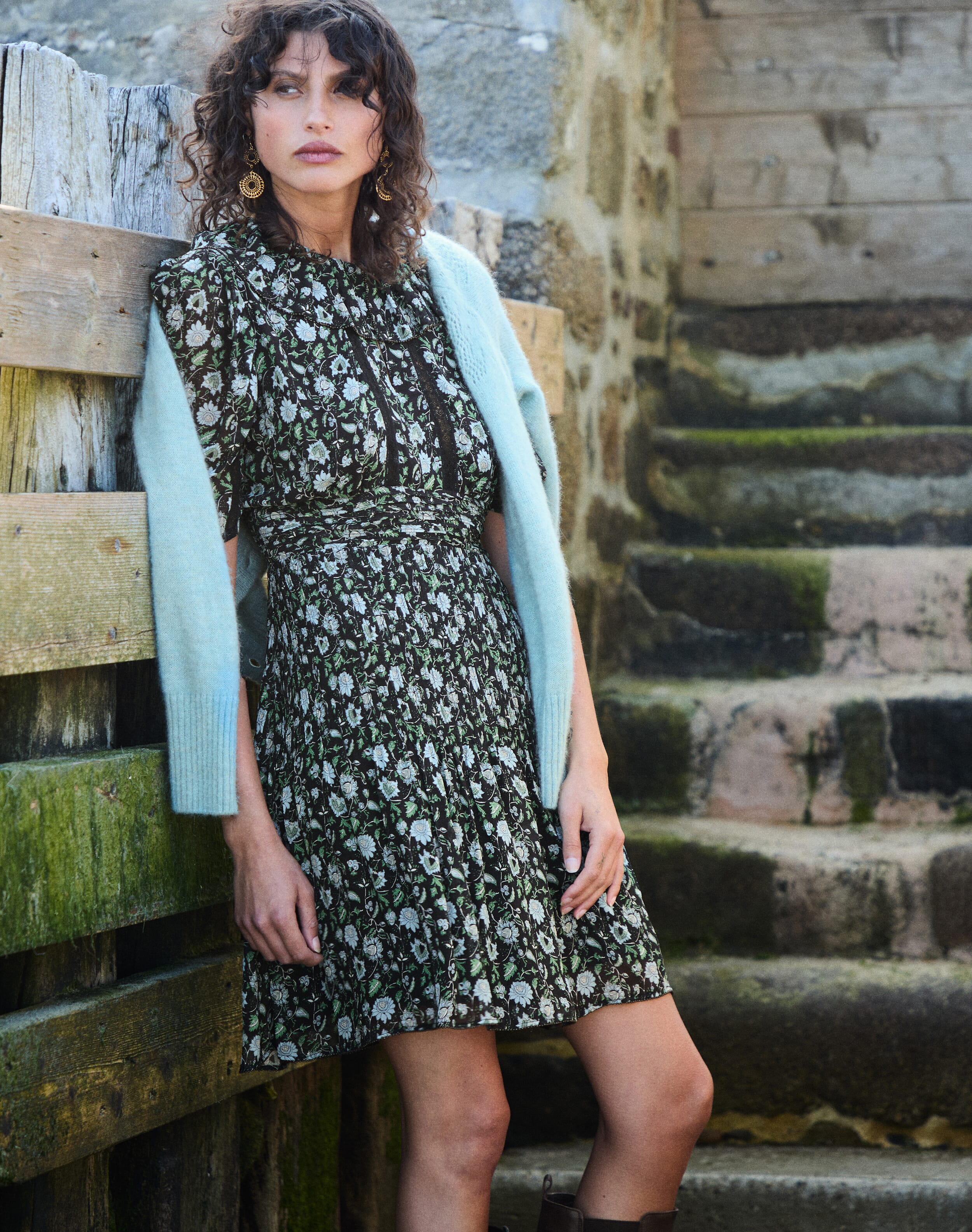 Brora Silk Botanical Print Pintuck Dress & raspberry - 2