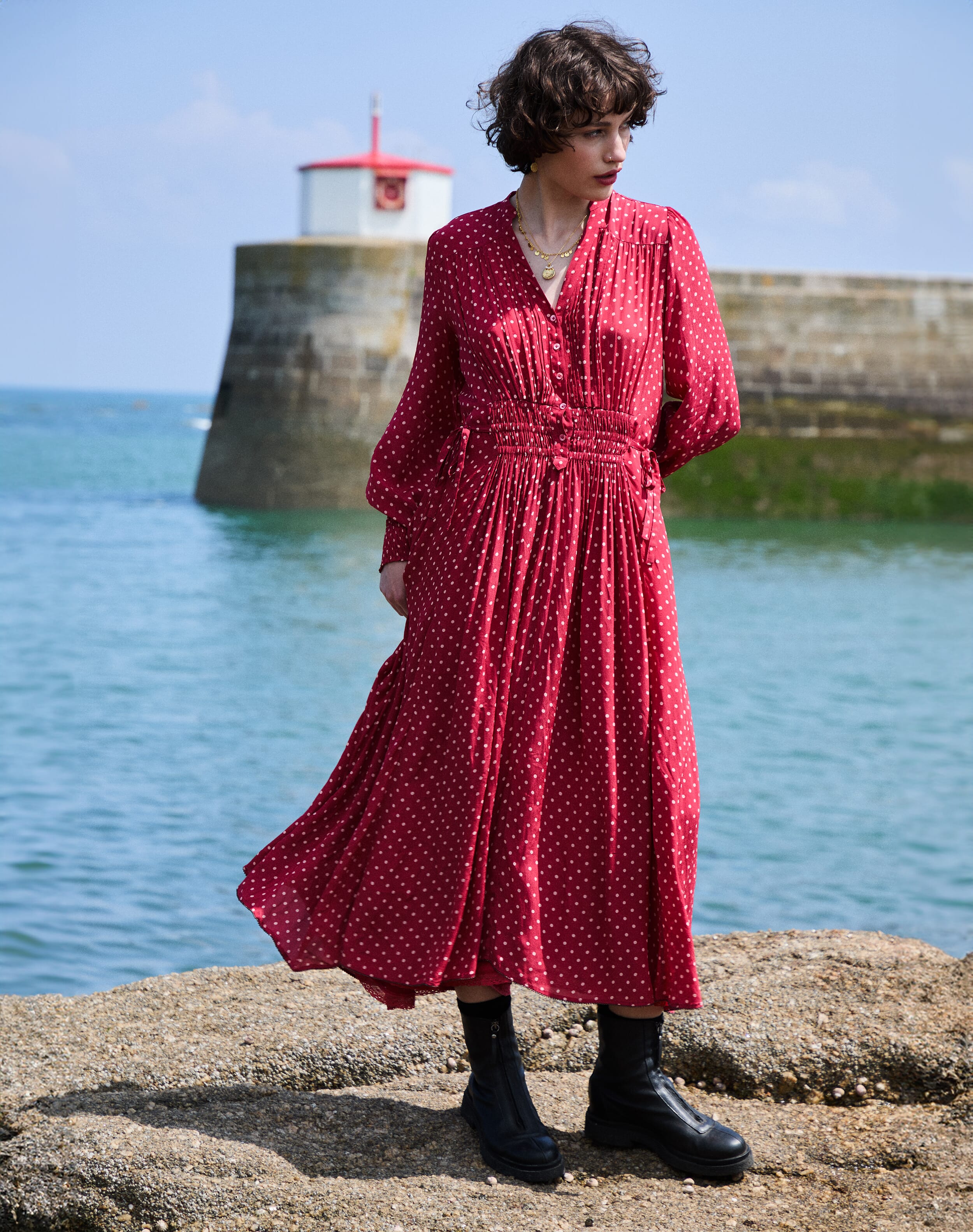 Brora Polka Dot Shirt Dress Rosehip