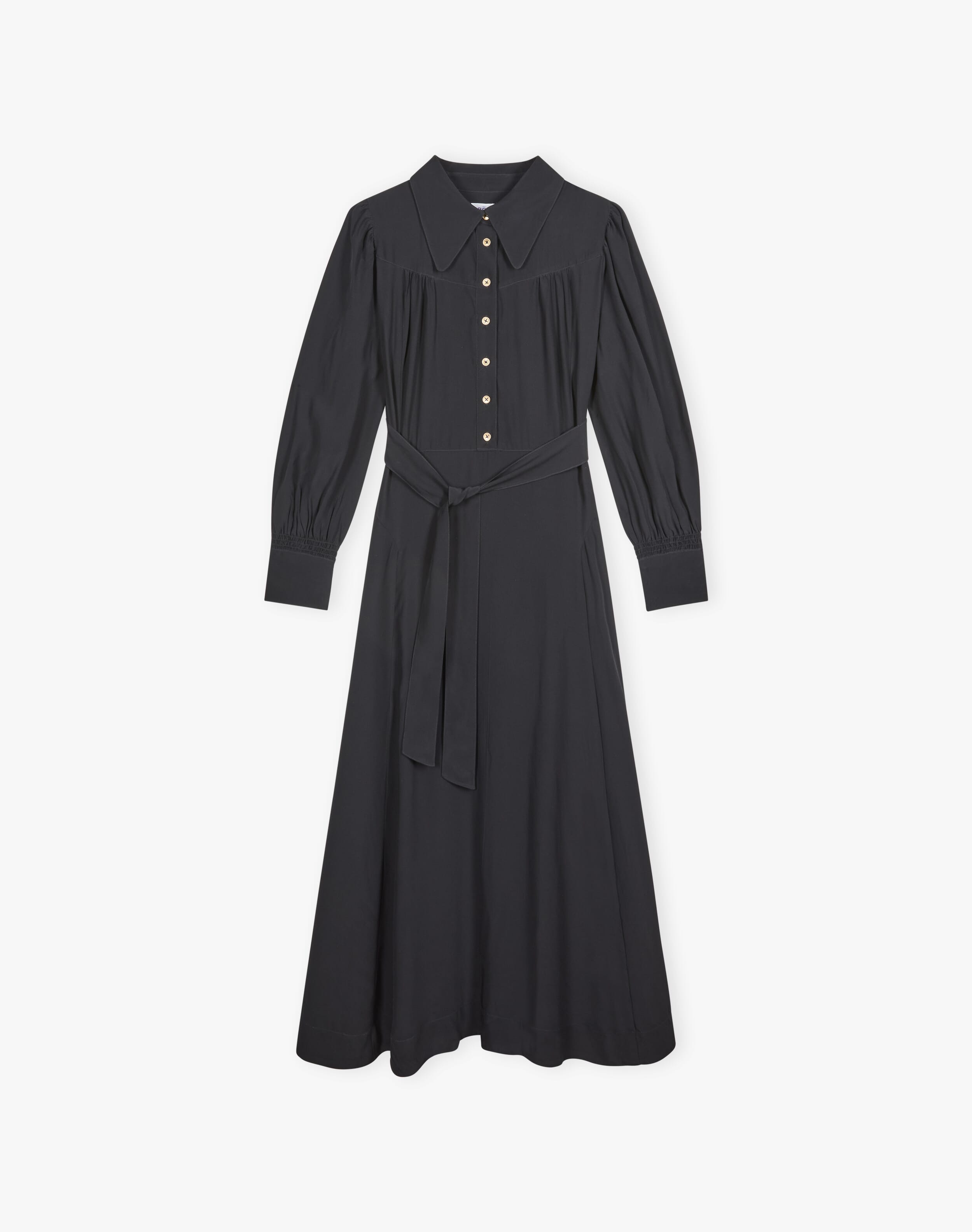 Skene Of Cromar Black Tartan Women's Lapel Shirt Dress With Long Sleeve