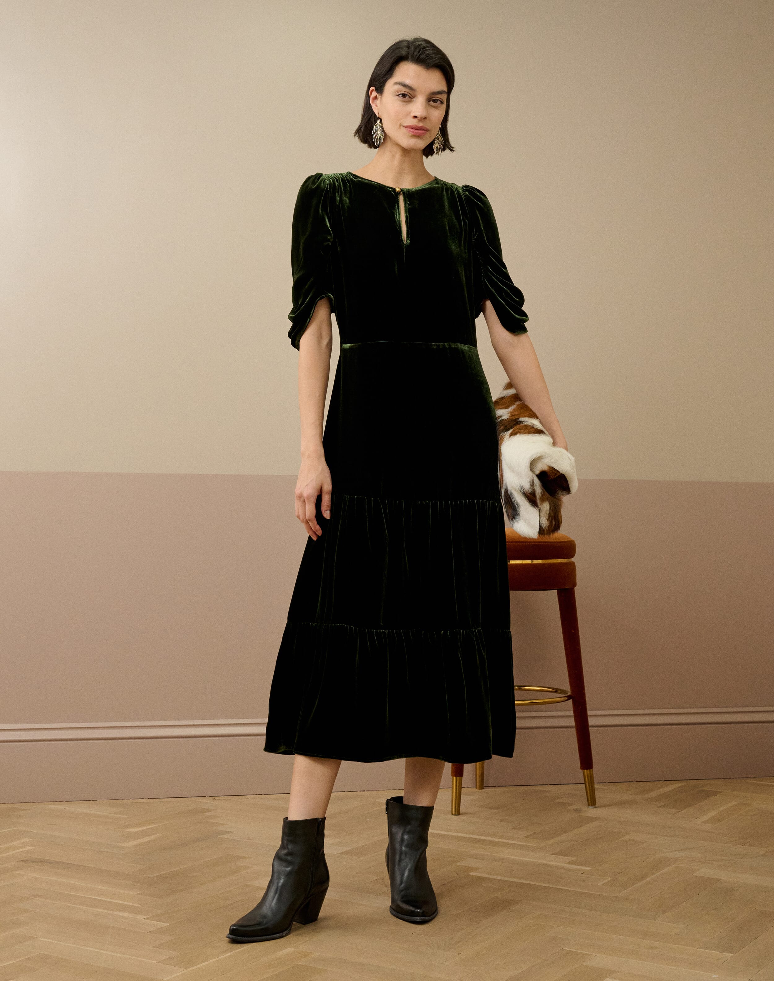 Brora Silk Velvet Keyhole Dress Ivy
