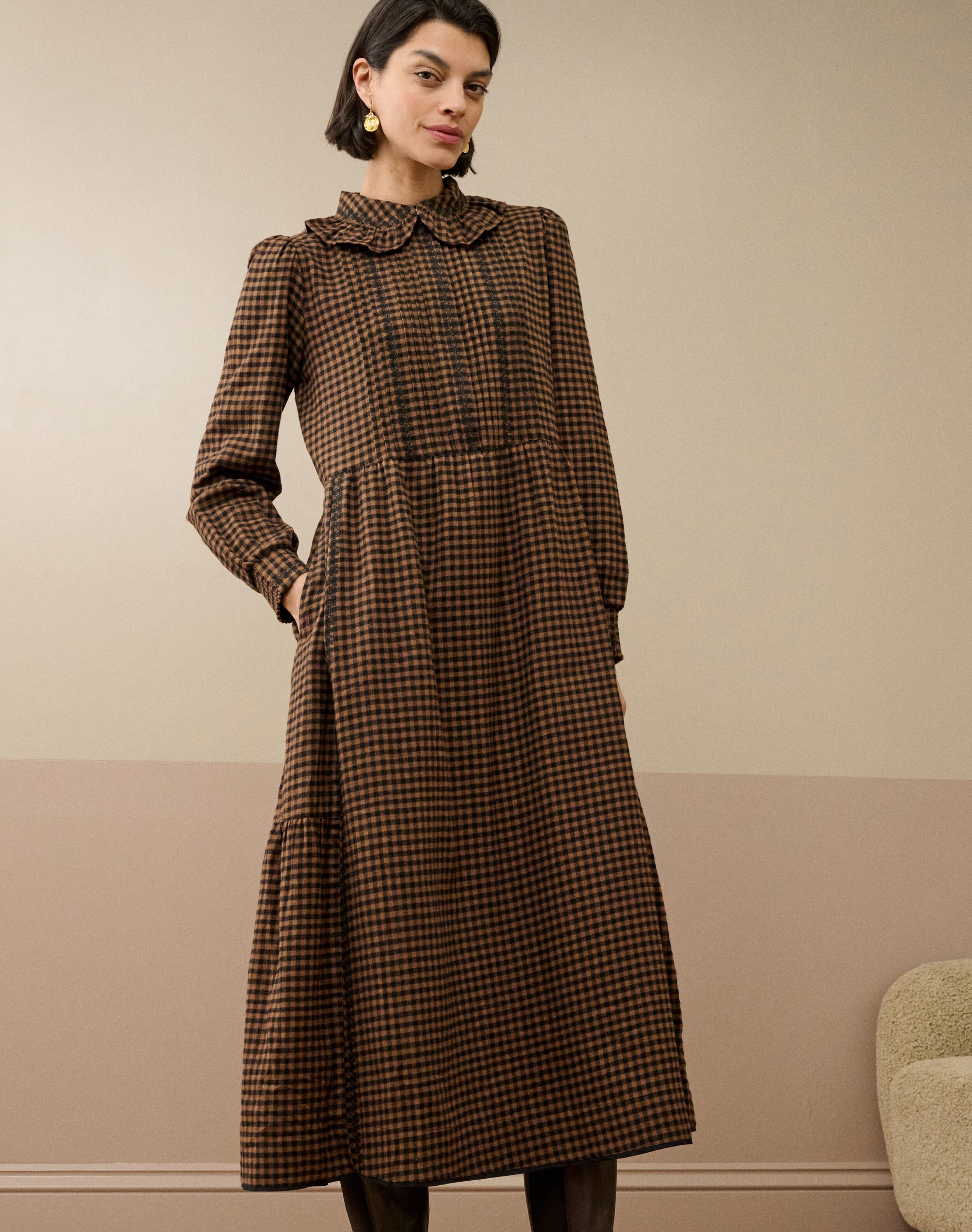 Smock Dress Brora Gingham Dress Green Cotton Gingham Smocked Dress Women's  Dresses Brora Fashion