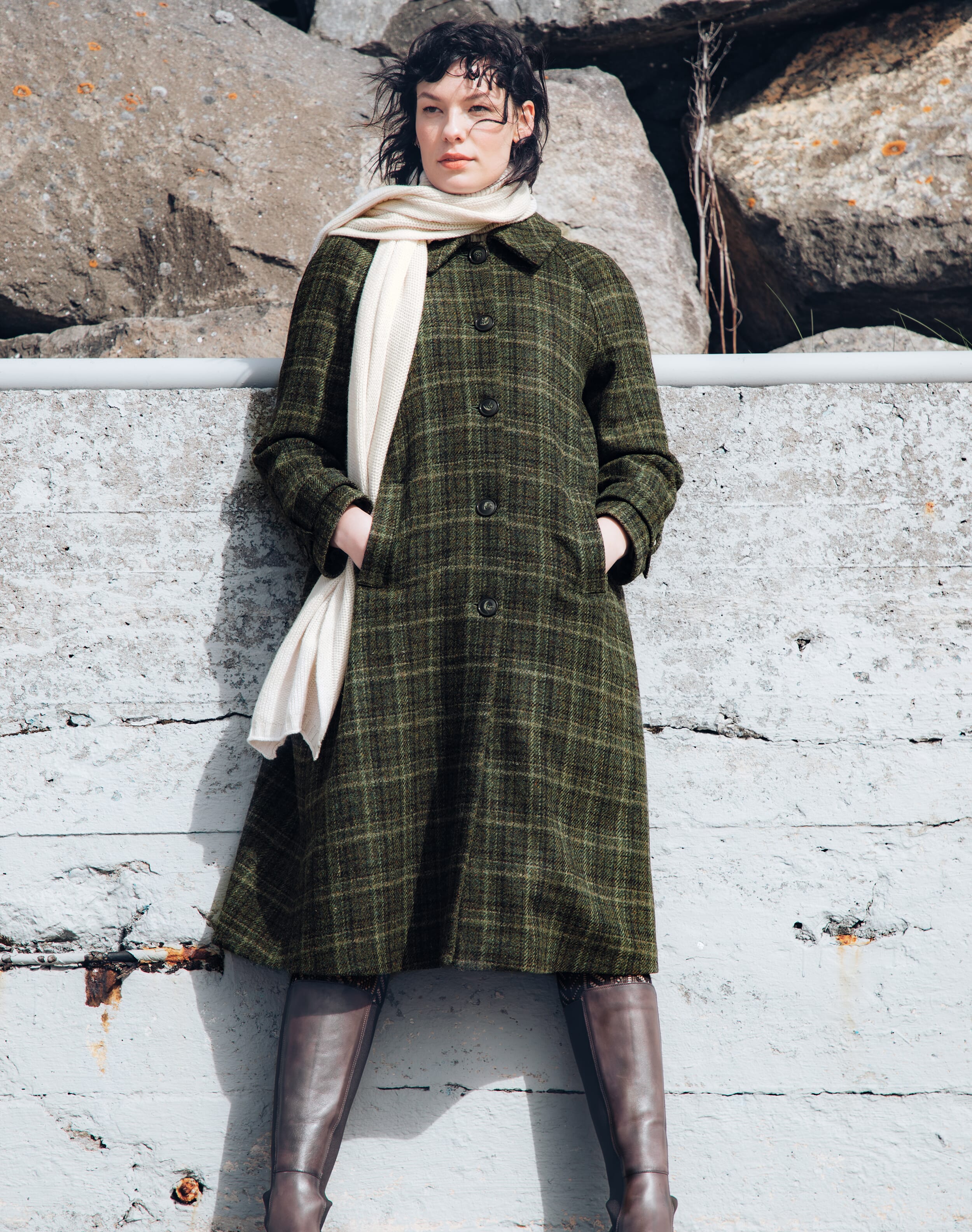 Brora Harris Tweed Check Coat Forest