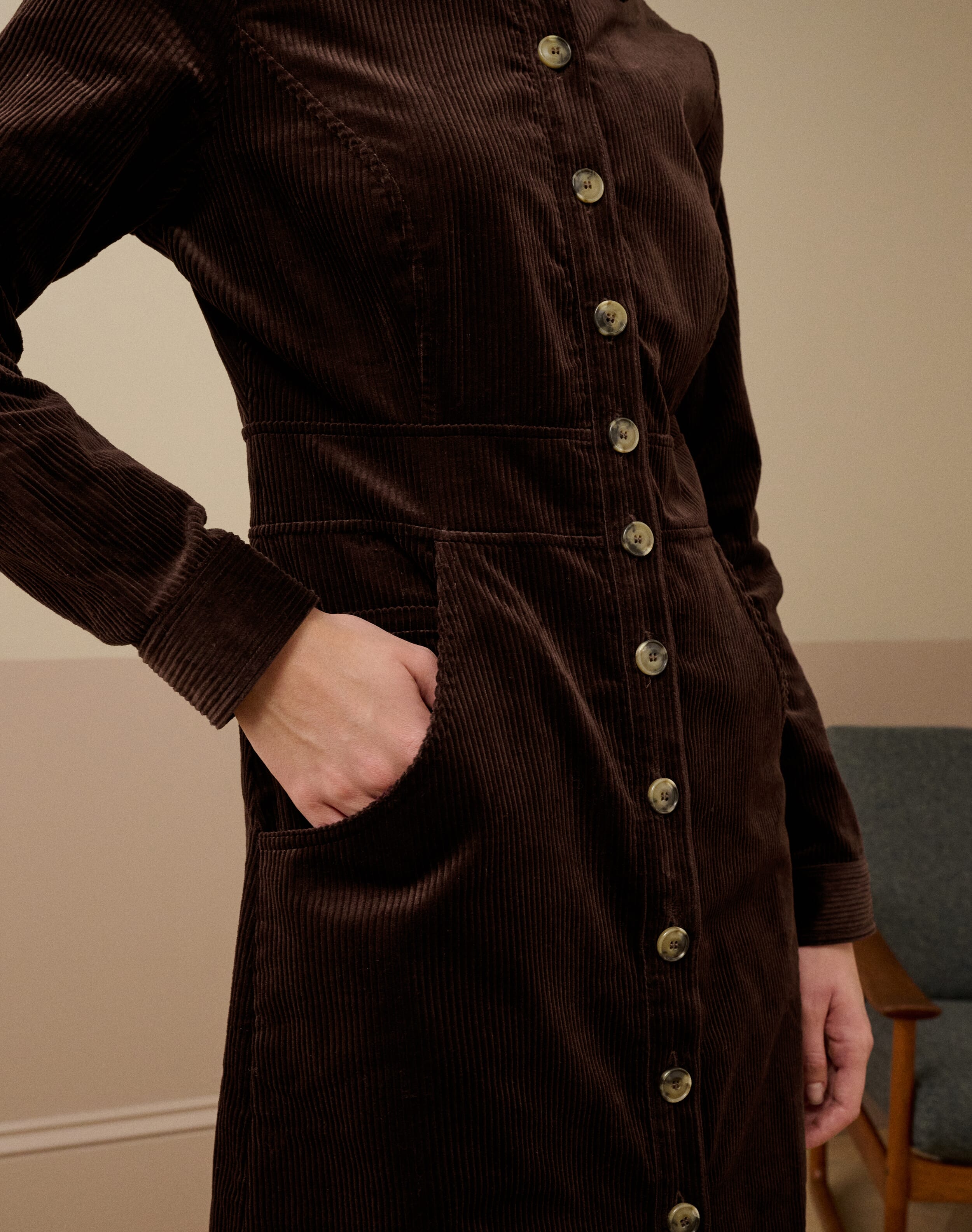 Organic Corduroy Shirt Dress in Chocolate | Brora Clearance
