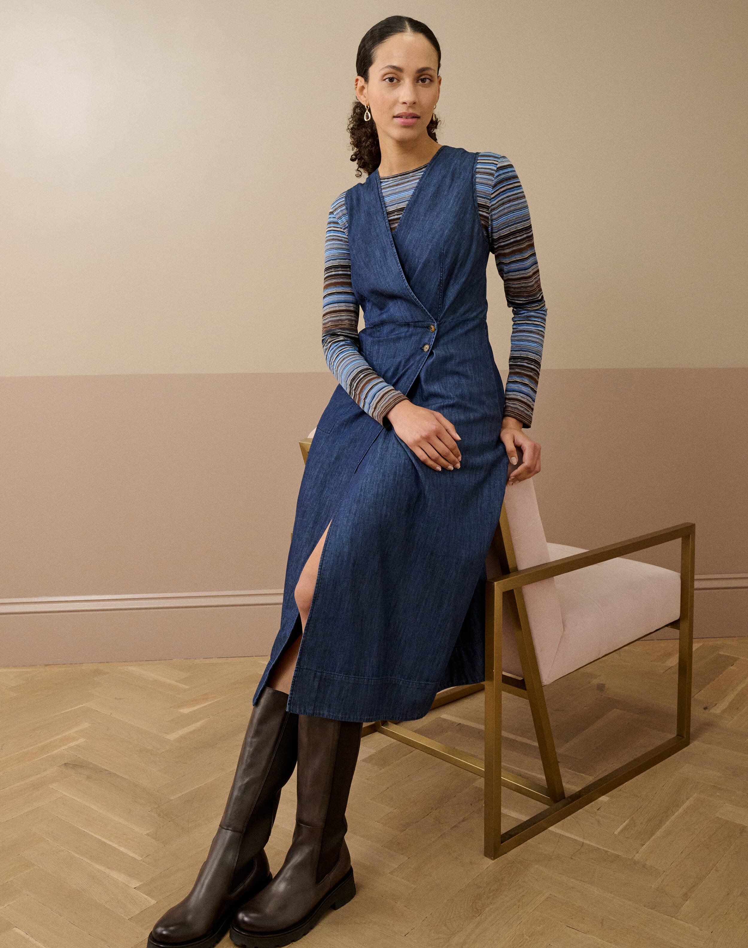 chinese dress ladies Women's Adjustable Strap Distressed Denim Overall Dress A-Line Pinafore  Split Cargo Jean Dresses with Pockets at Amazon Women's Clothing store main image 0