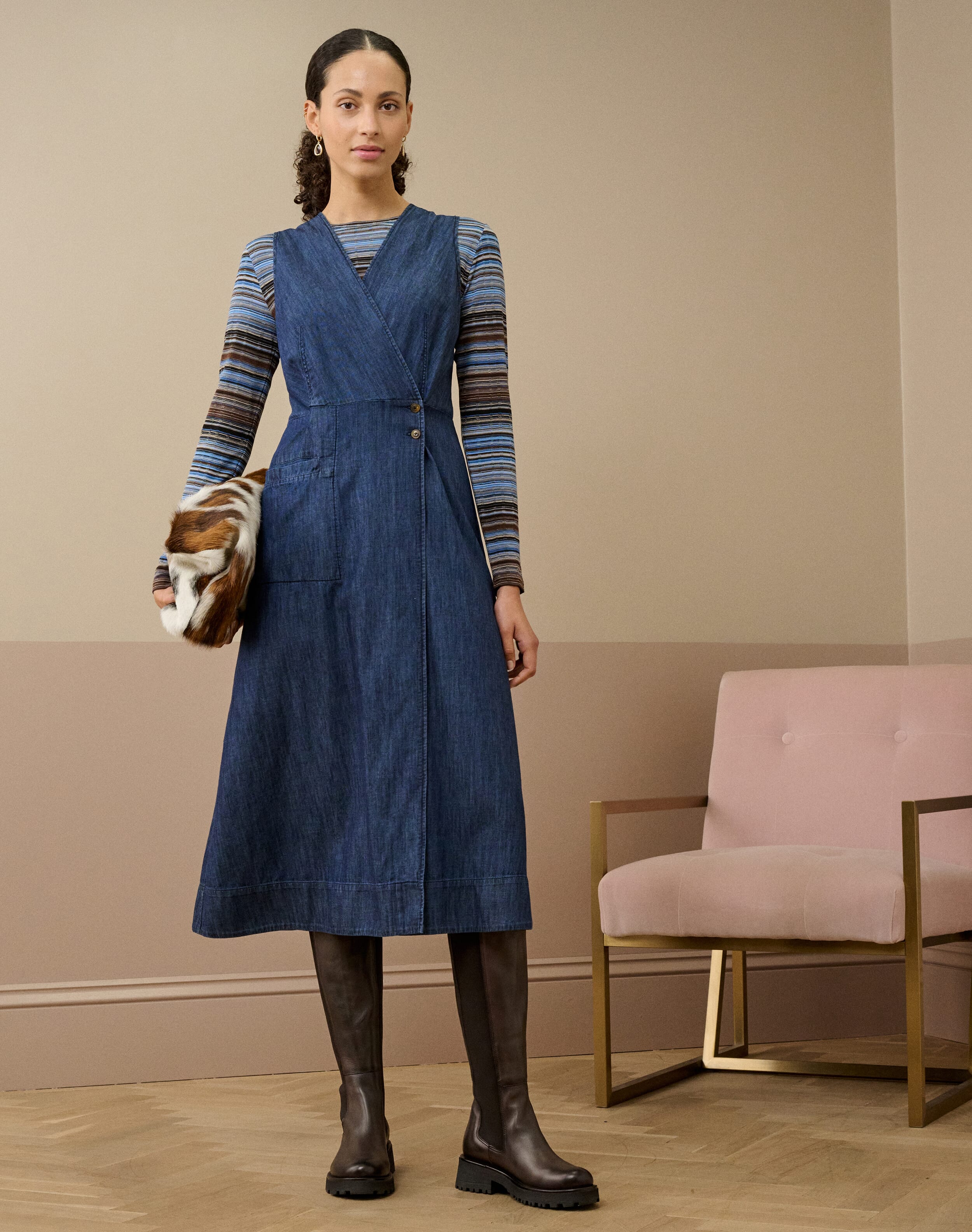 chinese dress ladies Dark Blue Pinafore Dress | Organic Denim main image 0