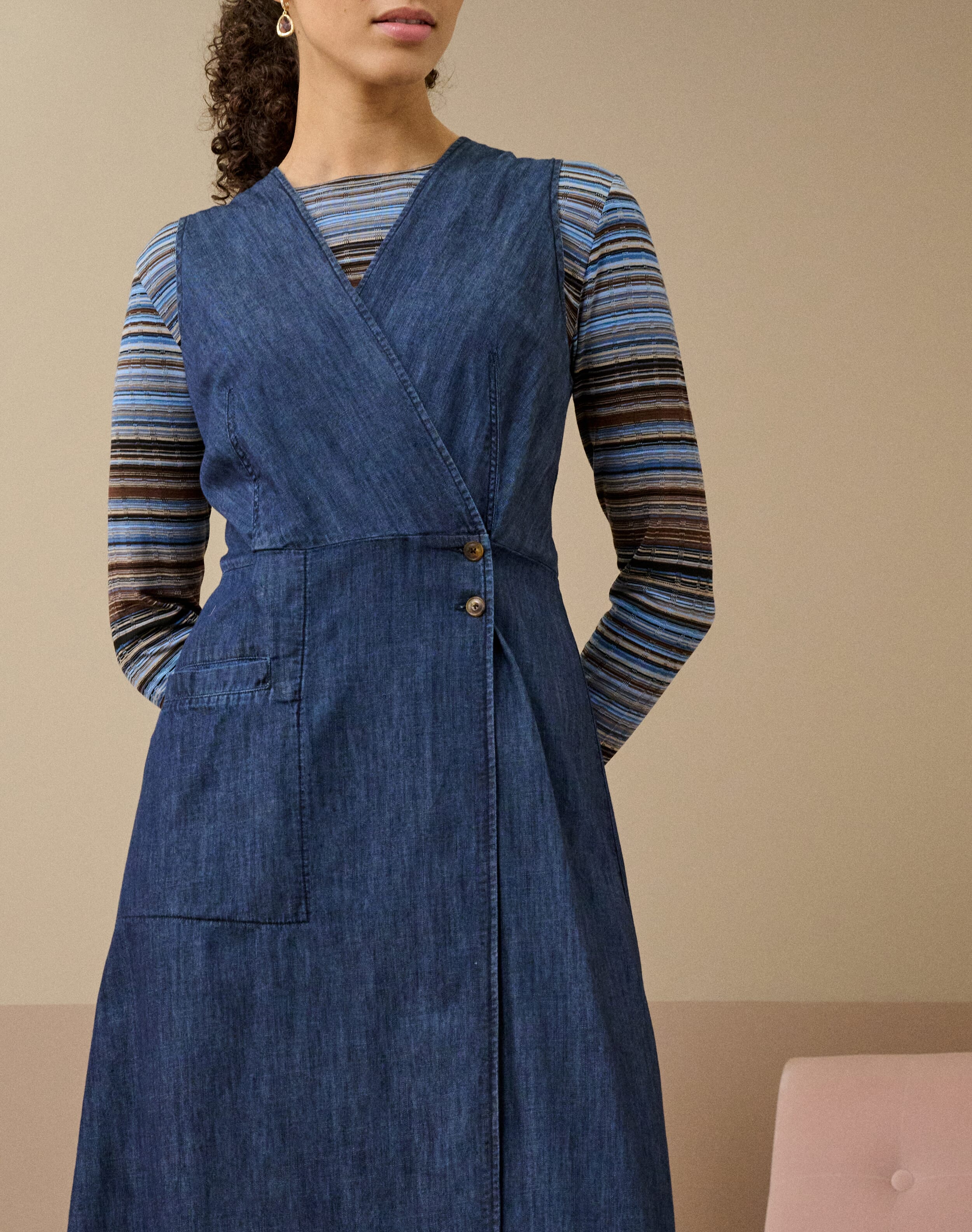 chinese dress ladies Traveling Pinafore Dress Long Version in Indigo Denim {Made to order} Xs