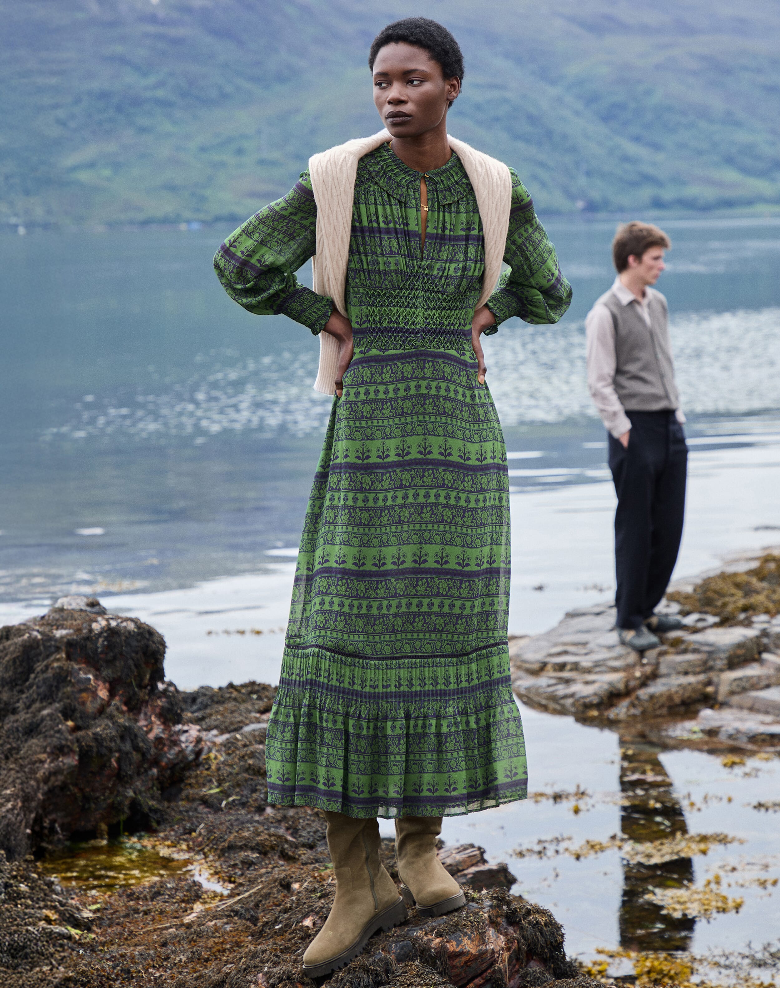 Brora Silk Embroidered Pintuck Dress & raspberry