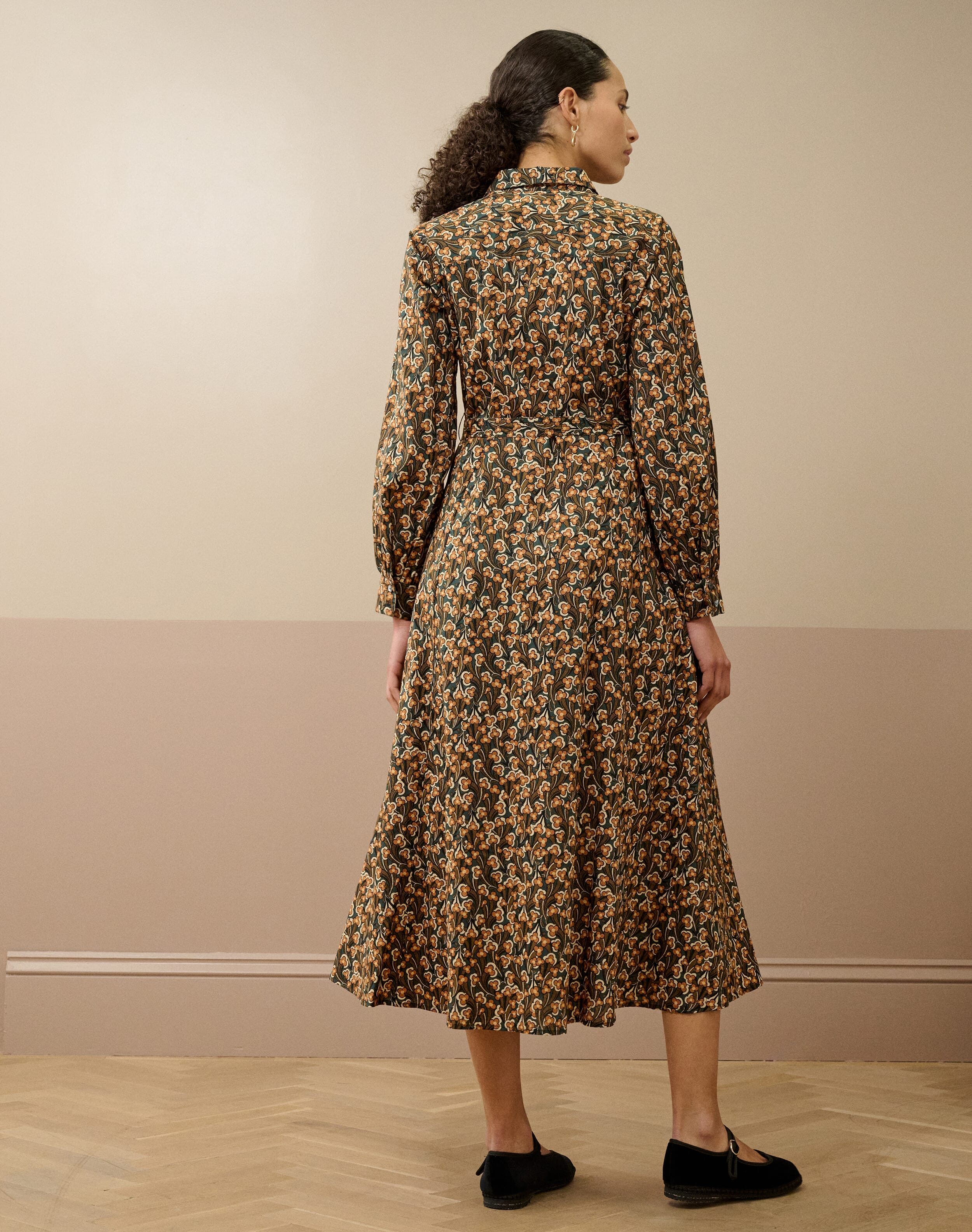 Liberty Print Shirt Dress in Copper Daisy | Brora Clearance