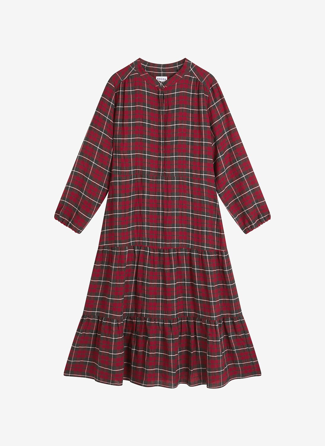 Charcoal & Ruby Plaid Tiered Shirt Dress | Midi Dresses | Brora
