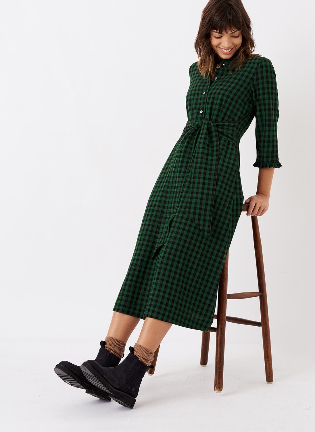 Emerald Charcoal Gingham Check Shirt Dress Brora Online