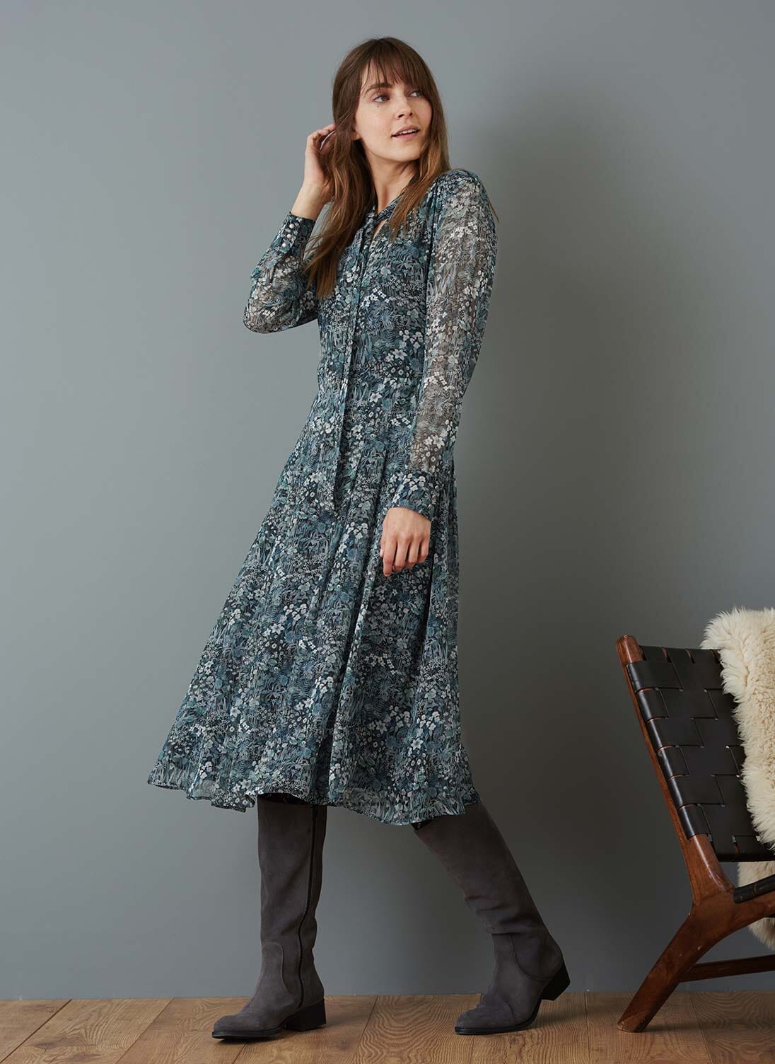 Liberty Silk Chiffon Bow Dress Brora