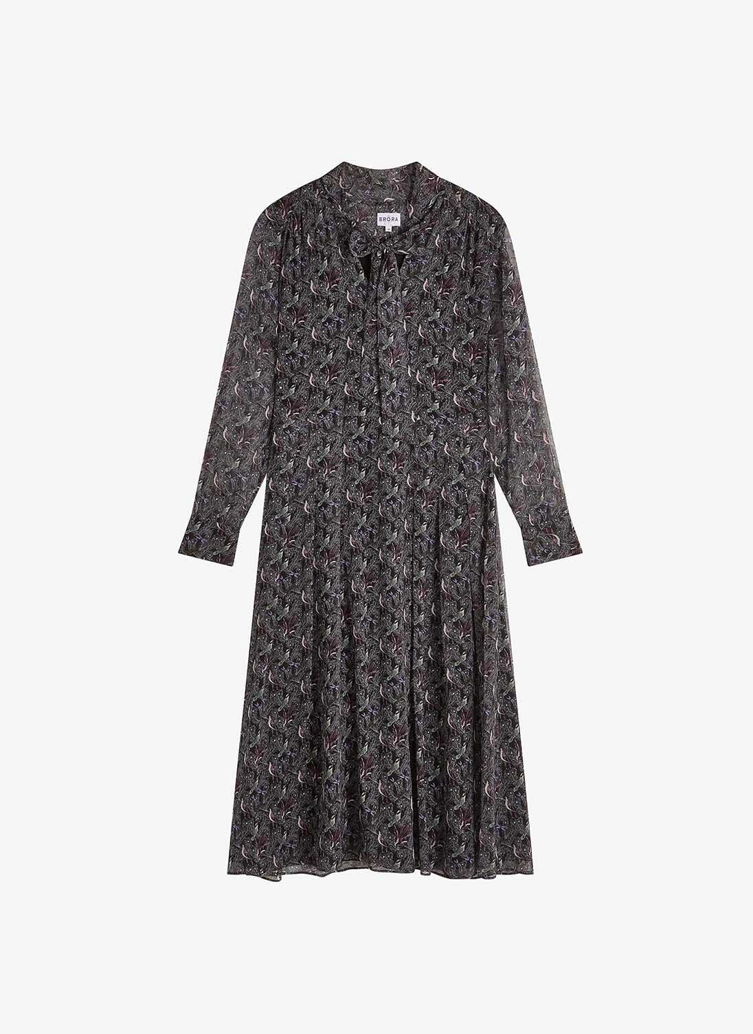 Women s Glacier Bird Liberty Silk Chiffon Pussy Bow Dress Brora