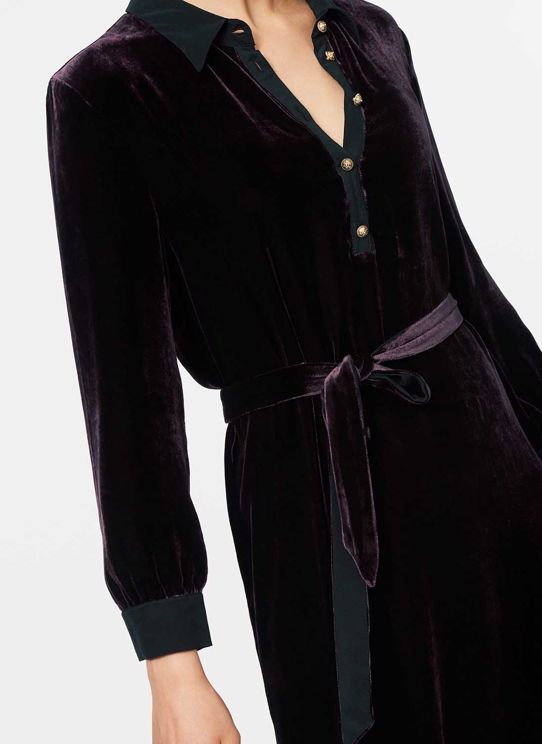 Women's Plum Silk Velvet Shirt Dress | Brora