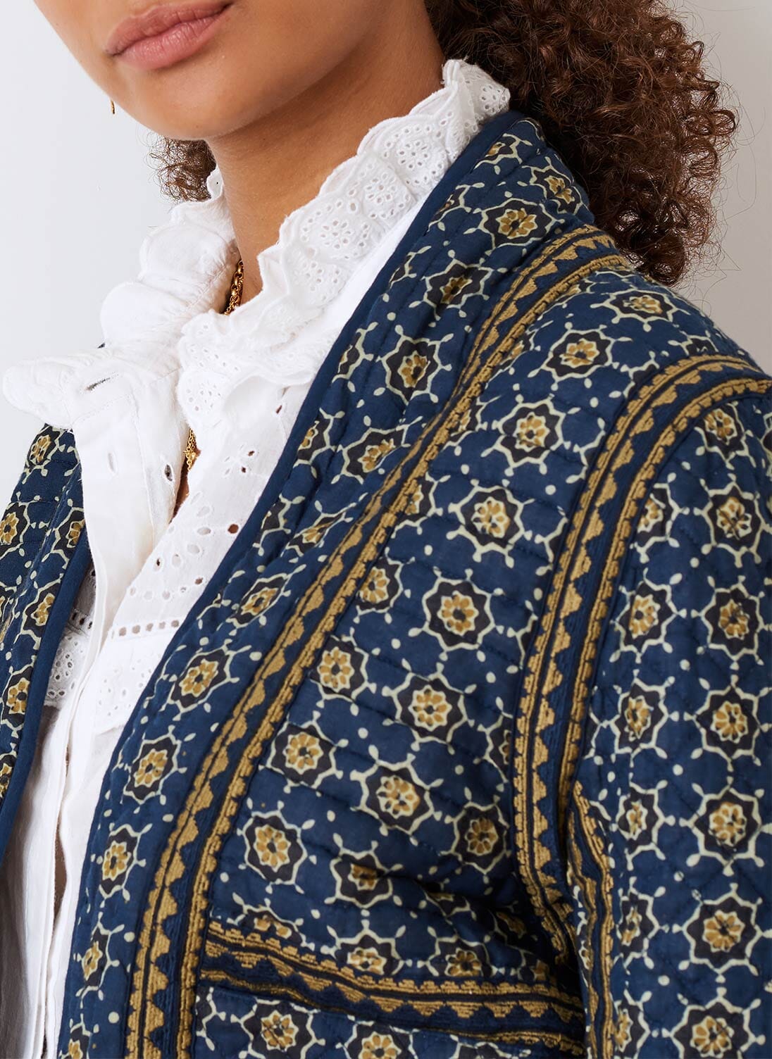 Indigo Block print Jacket main image 1