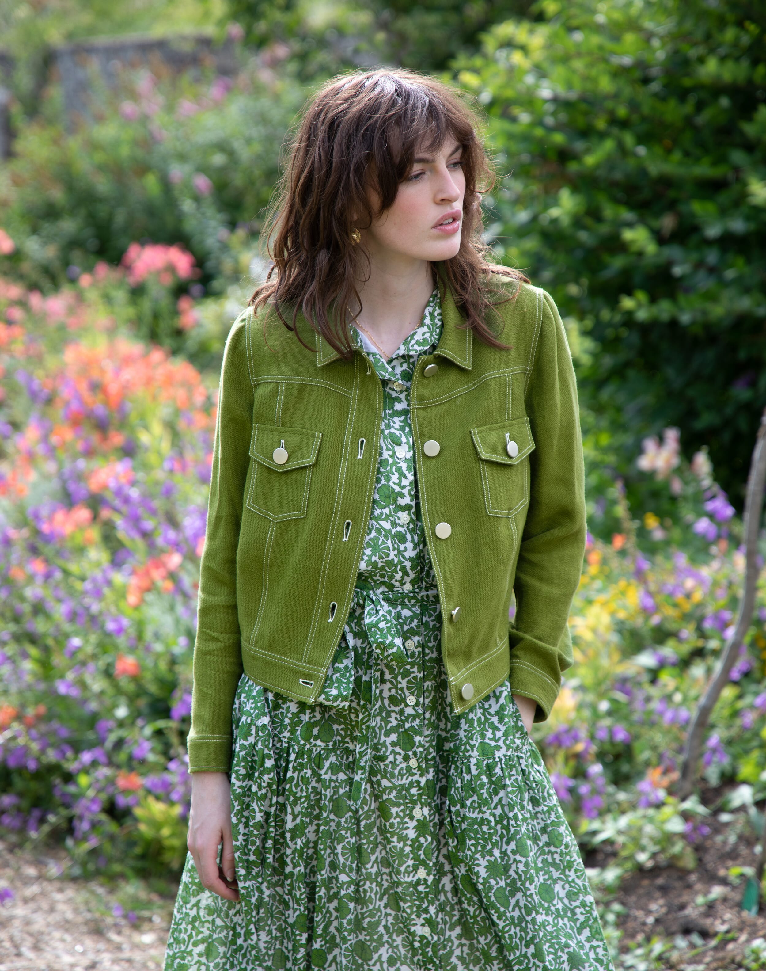 Linen Utility Jacket Moss green