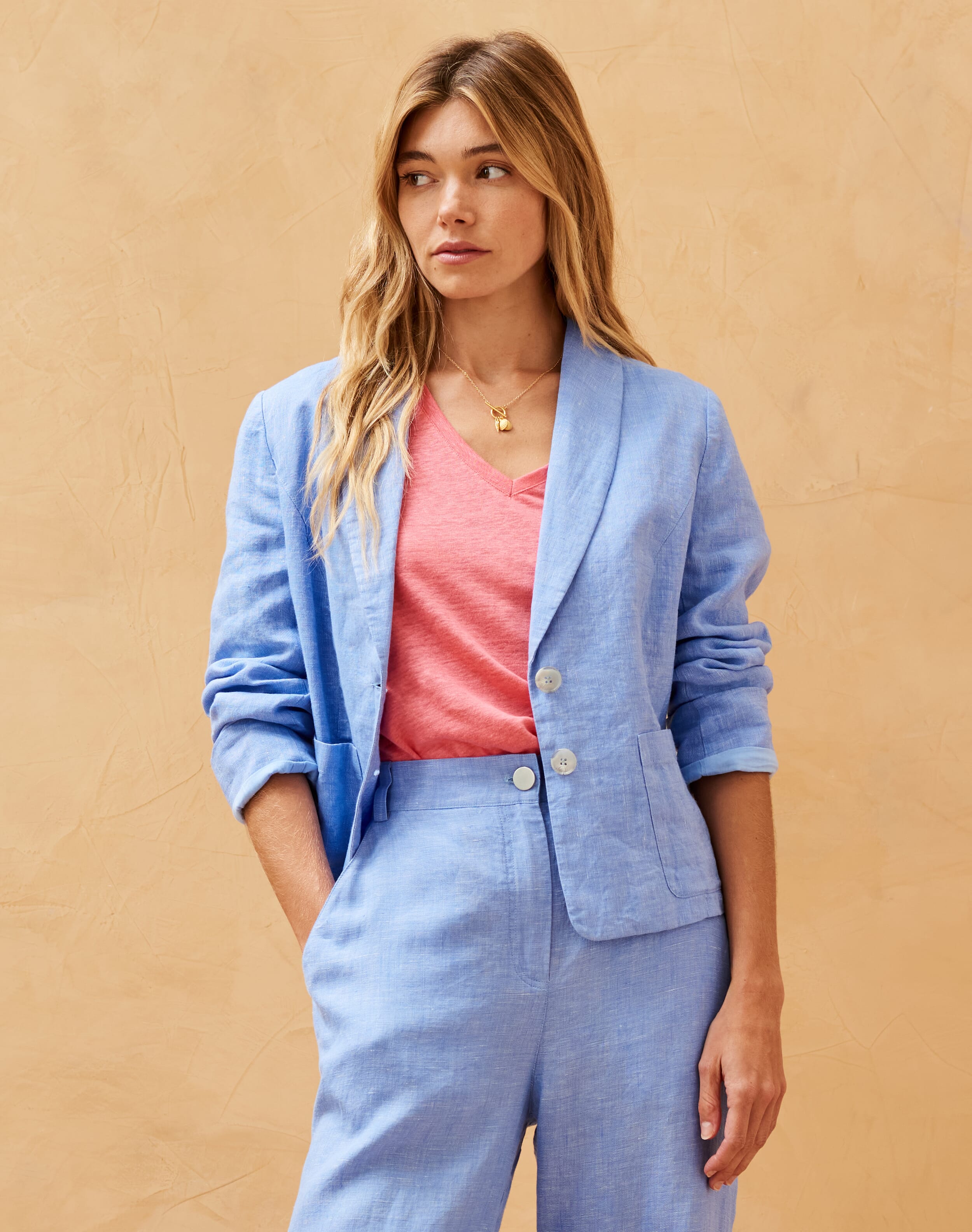 Cross Dye Linen Jacket Cornflower