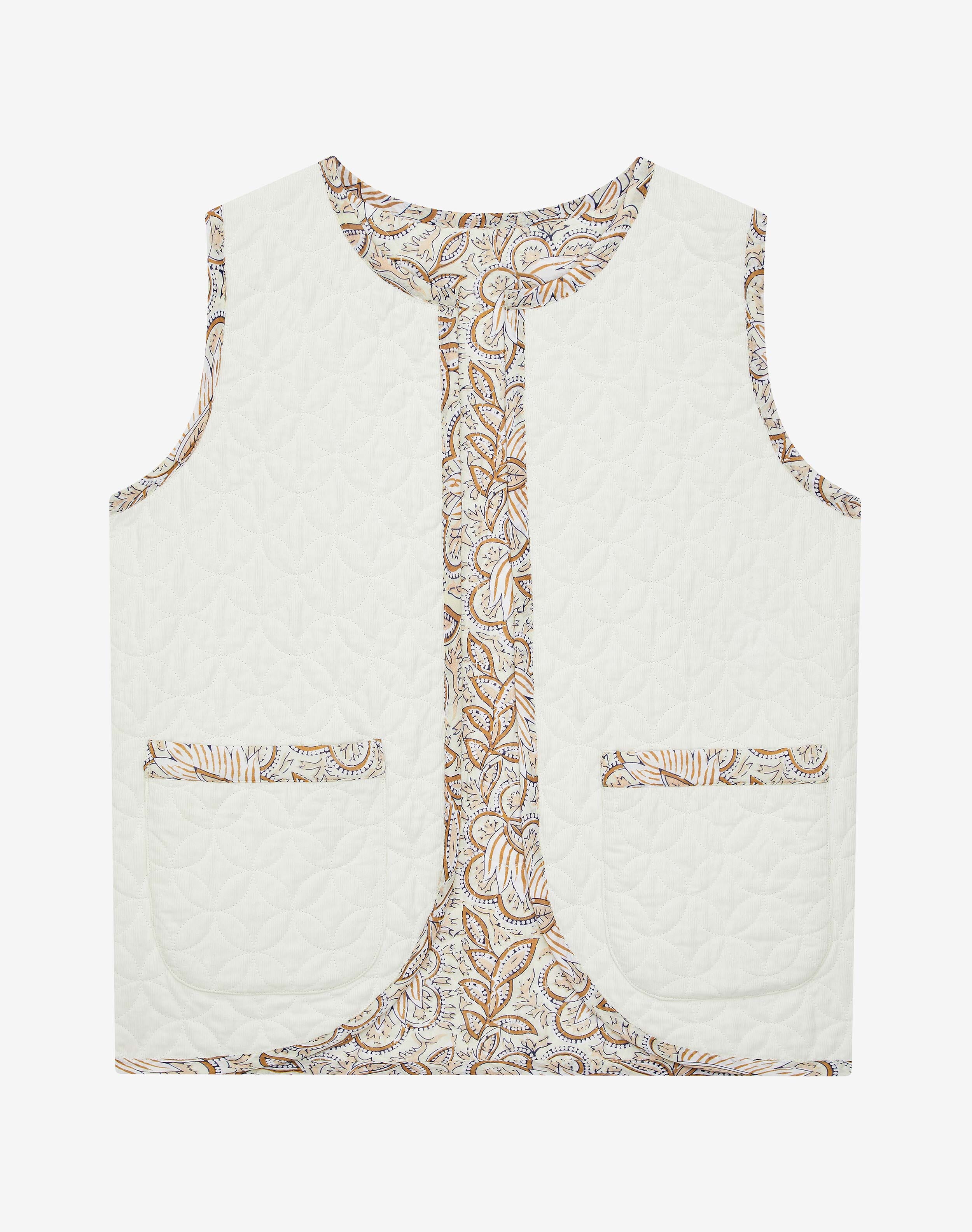 Cotton Block Print Quilted Waistcoat | Women's Jackets | Brora Fashion