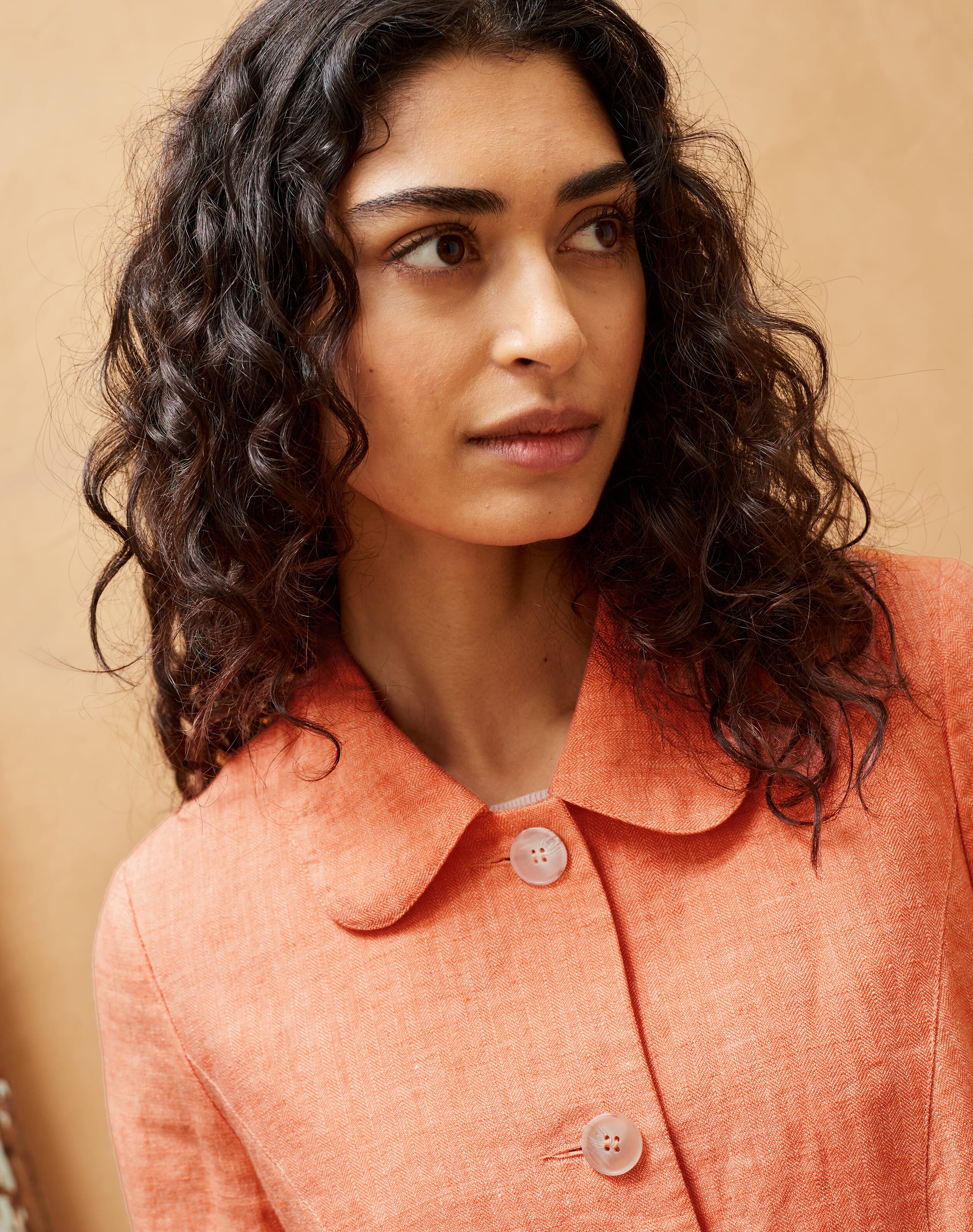 Brora Herringbone Weave Linen Jacket Coral