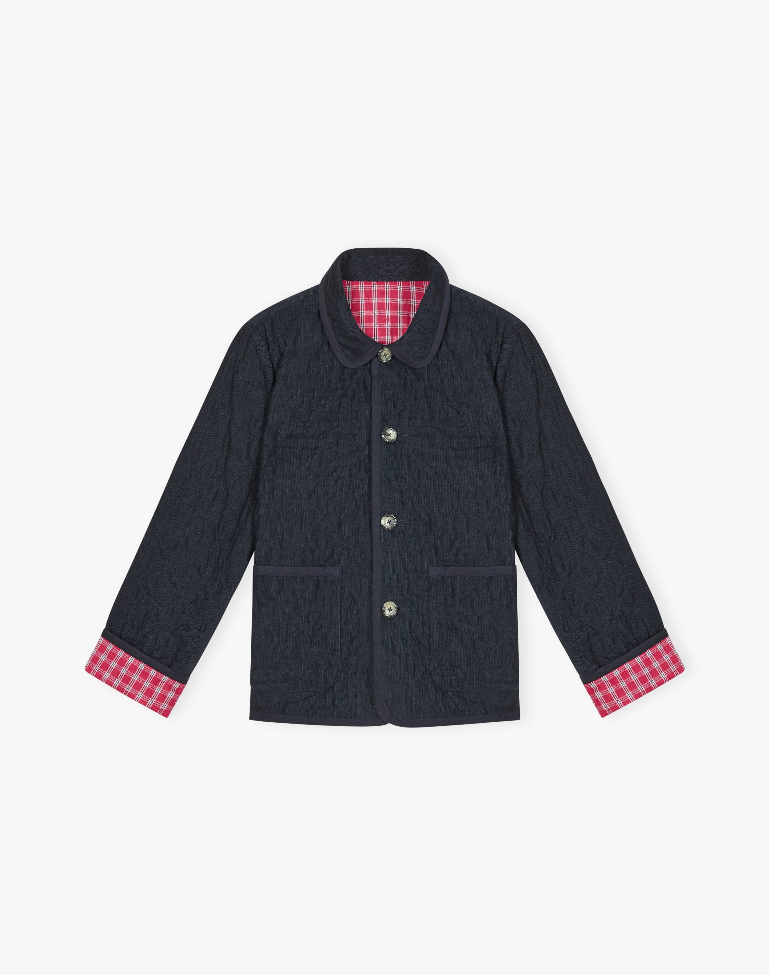 Reversible Cotton Cord & Check Jacket in Midnight & Raspberry