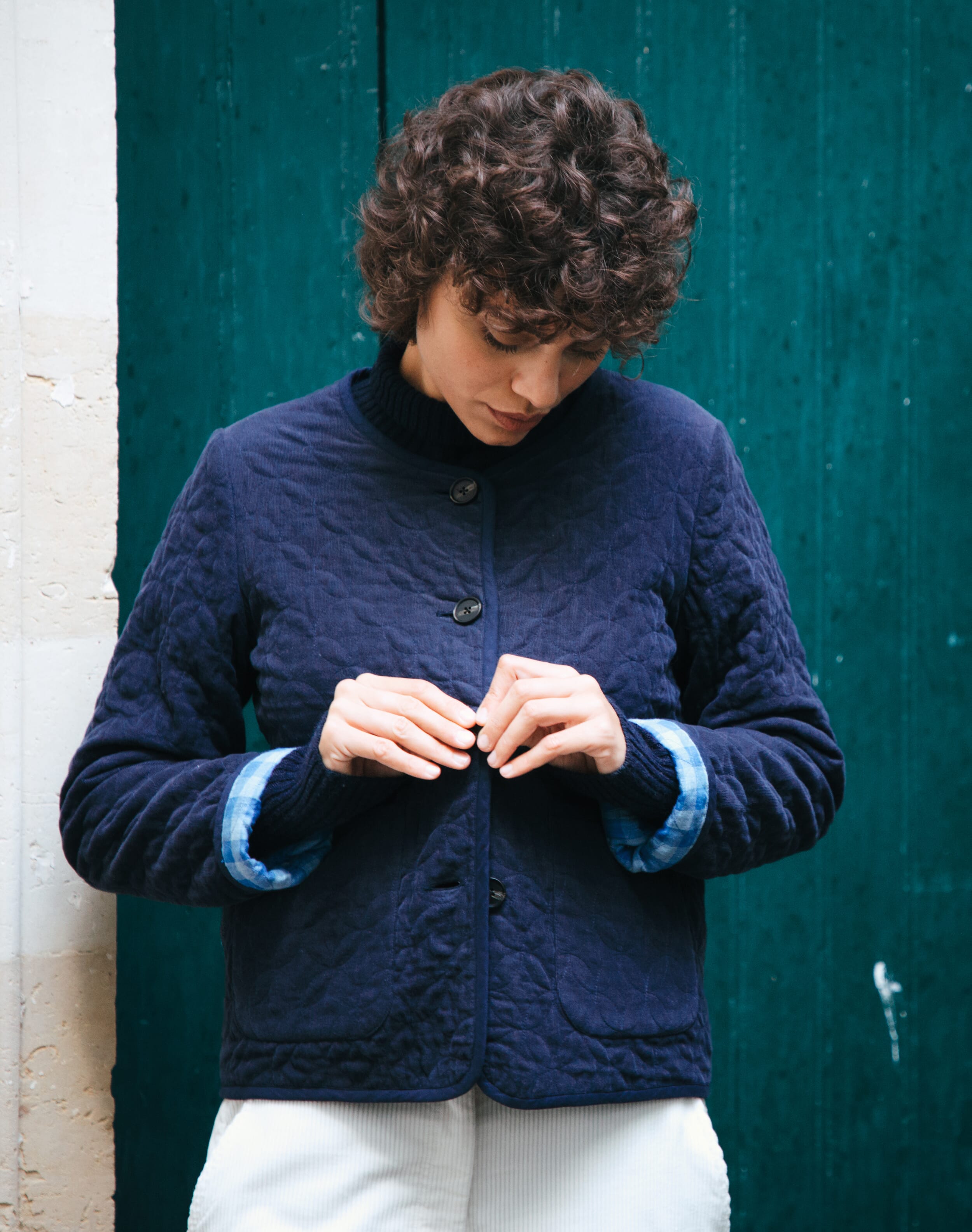 Brora Reversible Cotton Cord & Gingham Jacket Navy  - Size: 14