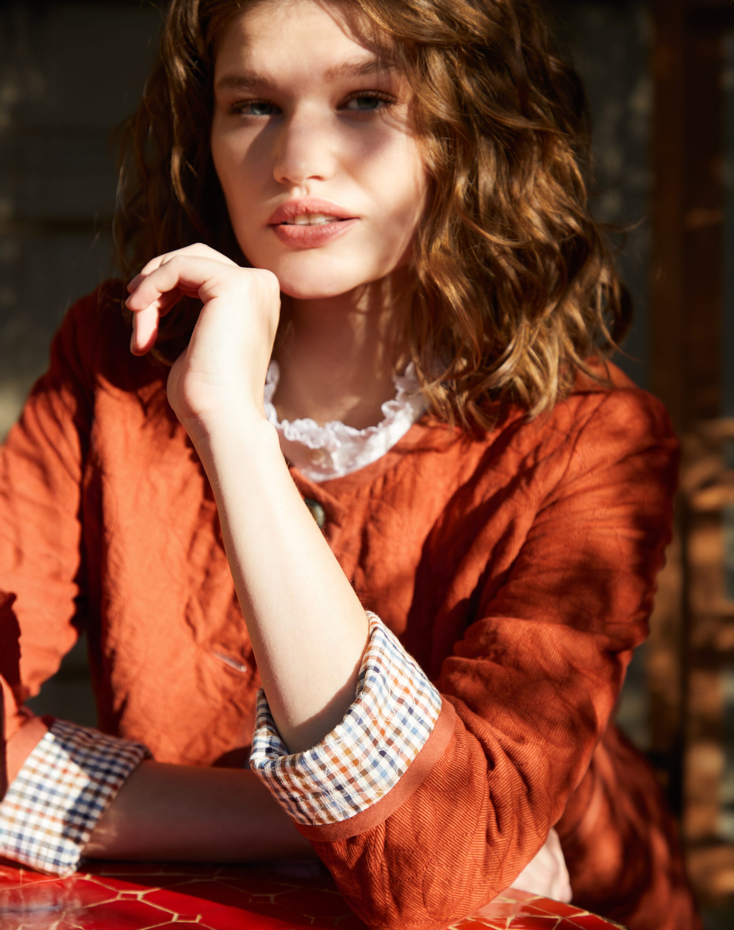 Brora Reversible Cotton Cord & Gingham Jacket Toffee & chambray