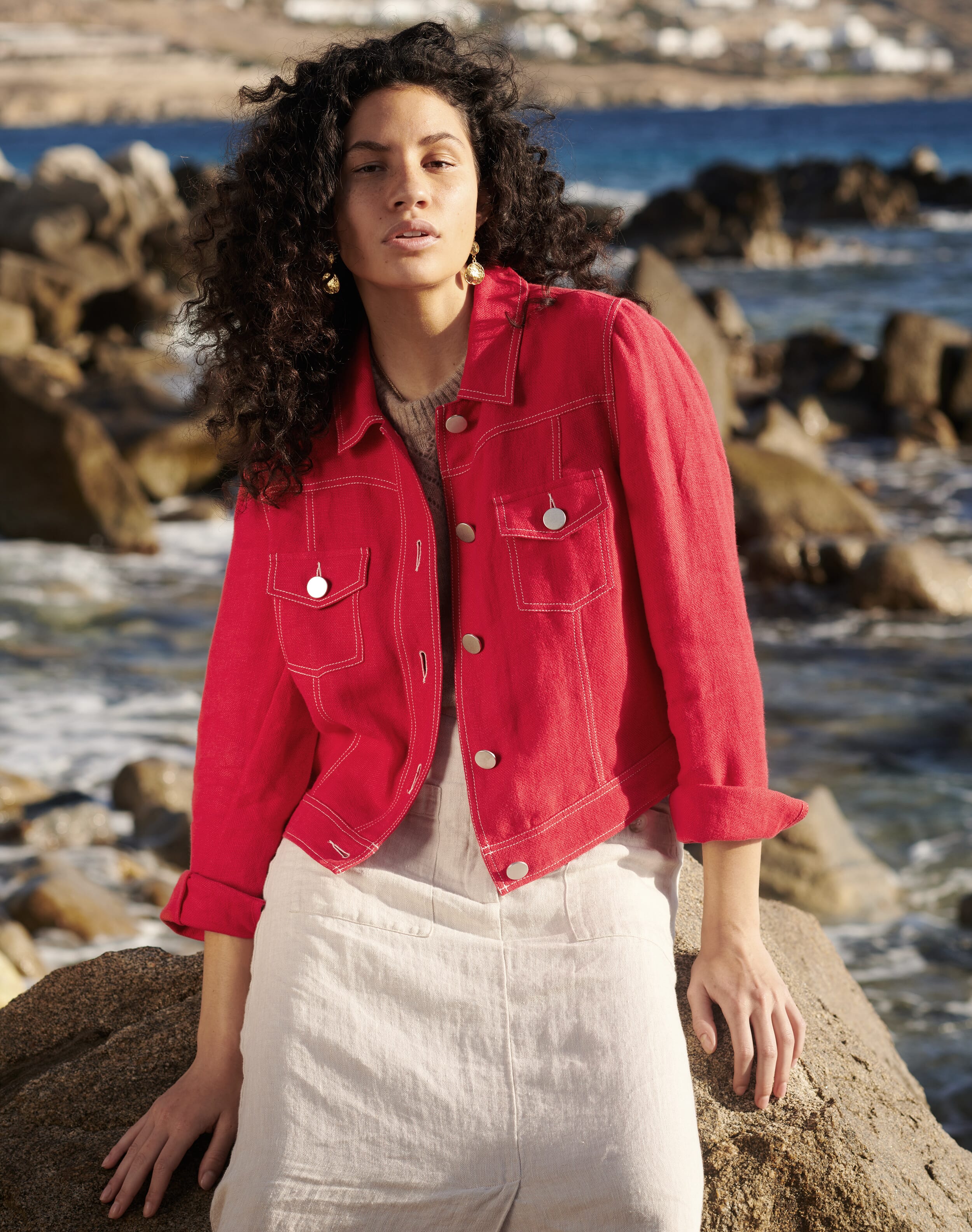 Brora Linen Utility Jacket Cherry