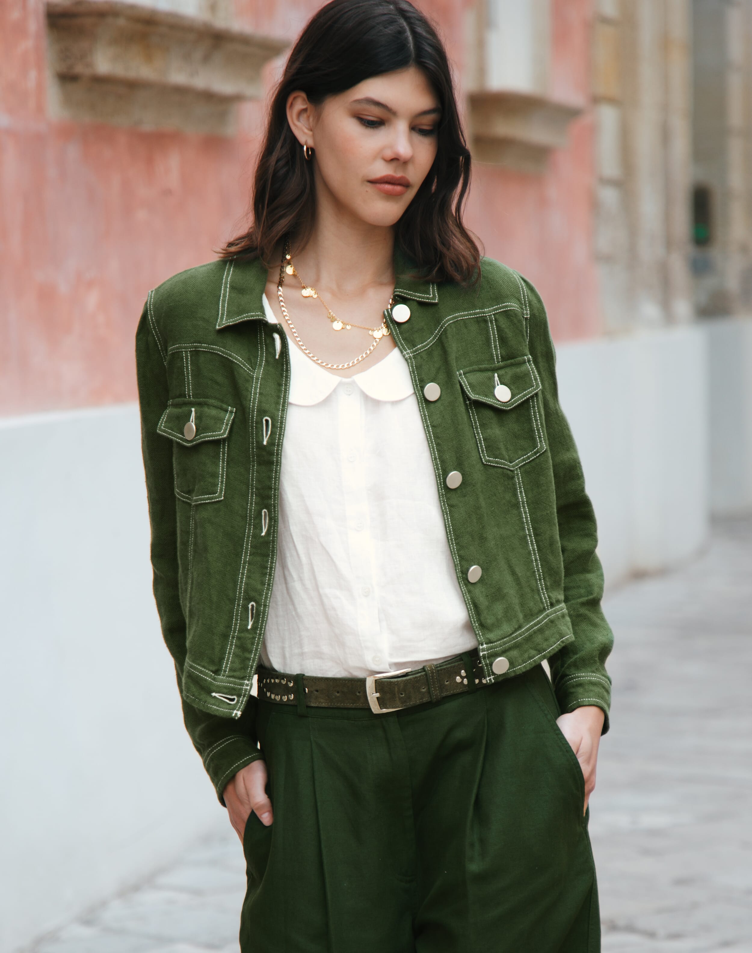 Brora Linen Utility Jacket Olive  - Size: 10