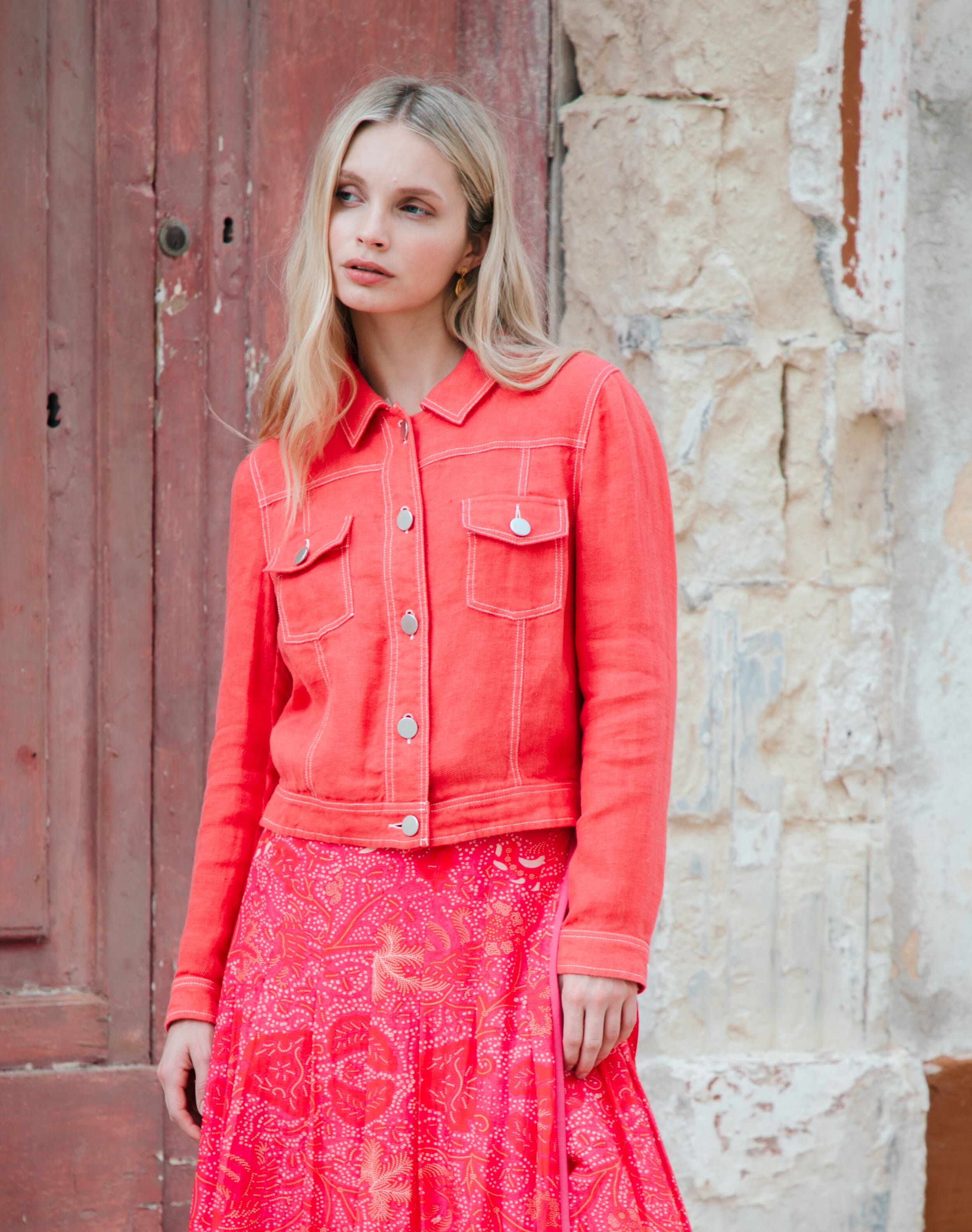 Brora Linen Utility Jacket Coral