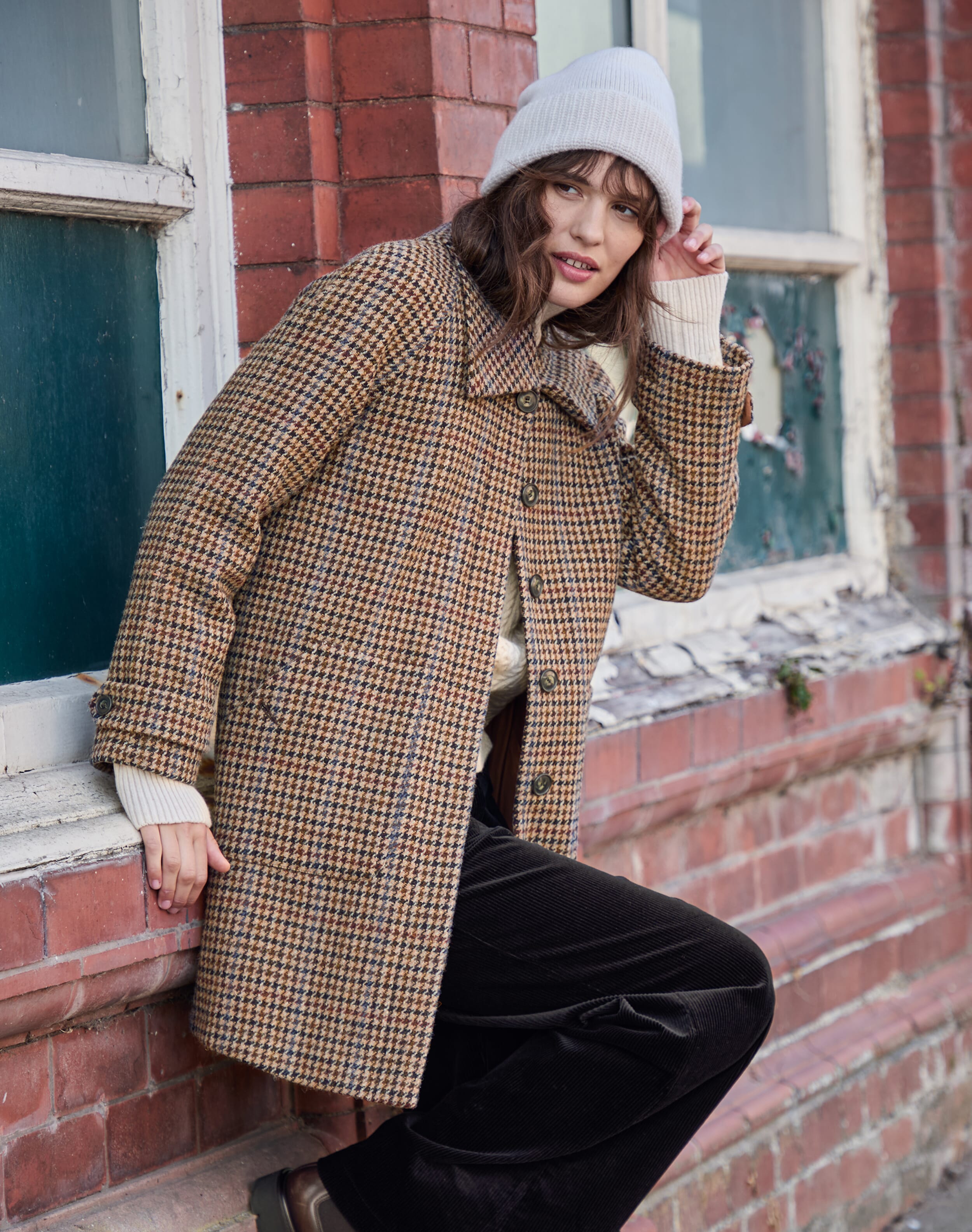 Harris Tweed Swing Coat in Walnut & Navy | Brora Sale