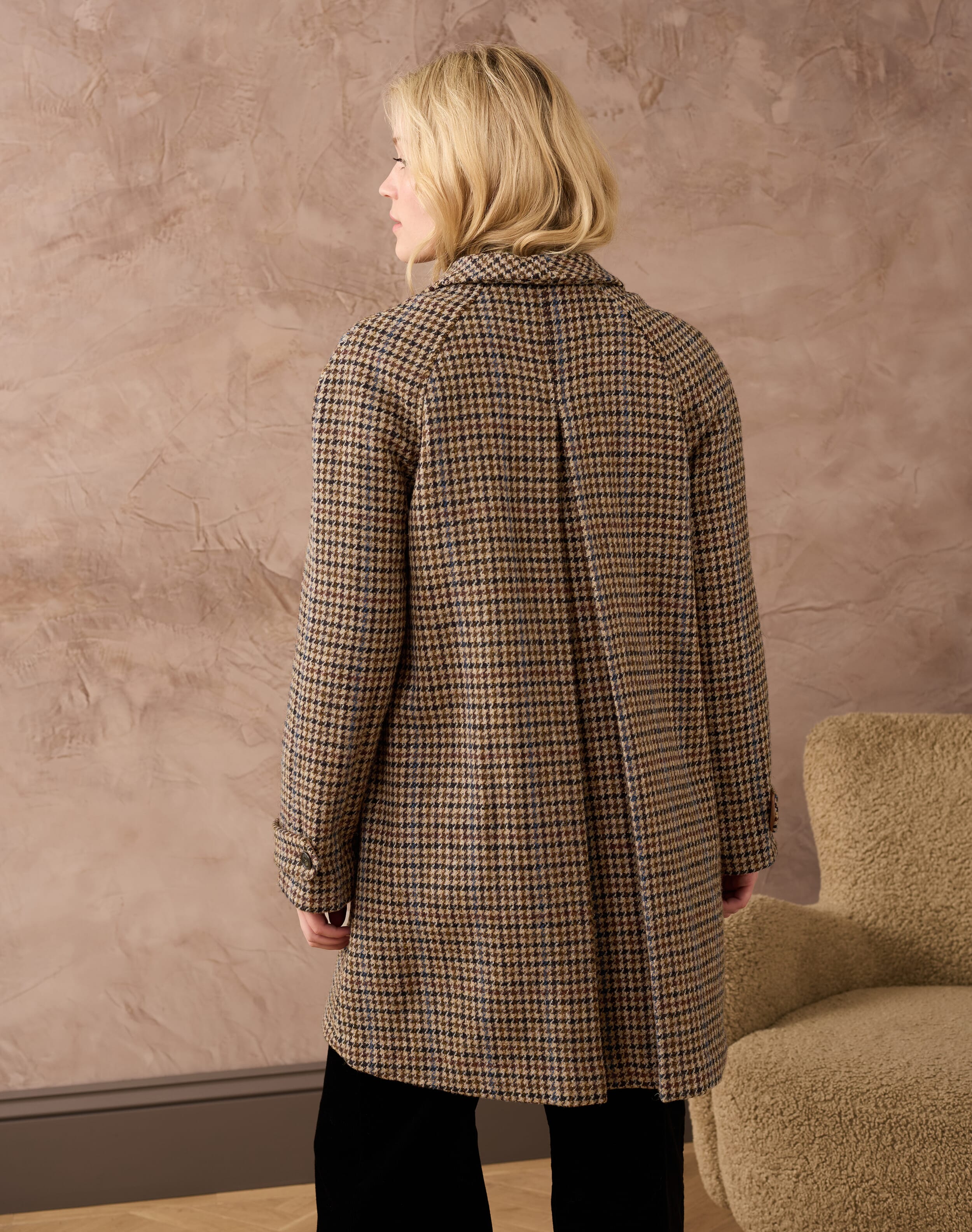 Harris Tweed Swing Coat in Walnut & Navy | Brora Sale