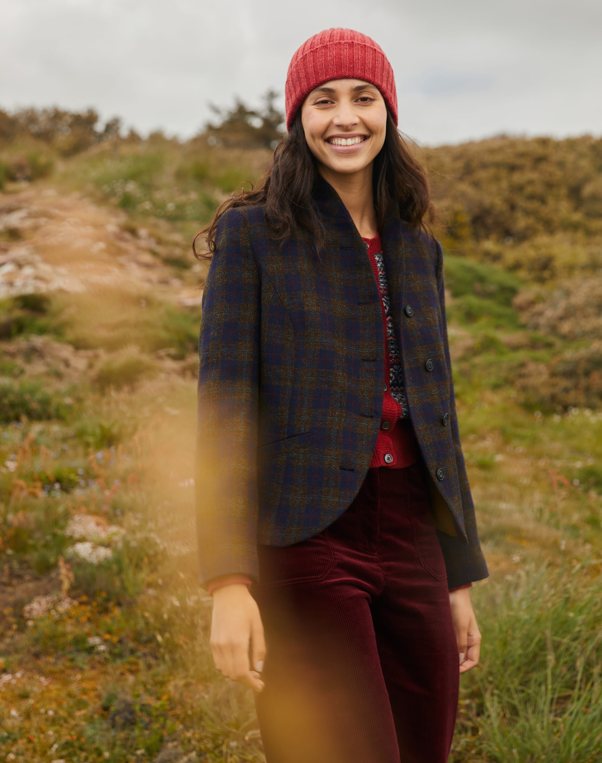 Brora Check Wool Fitted Jacket Seaweed