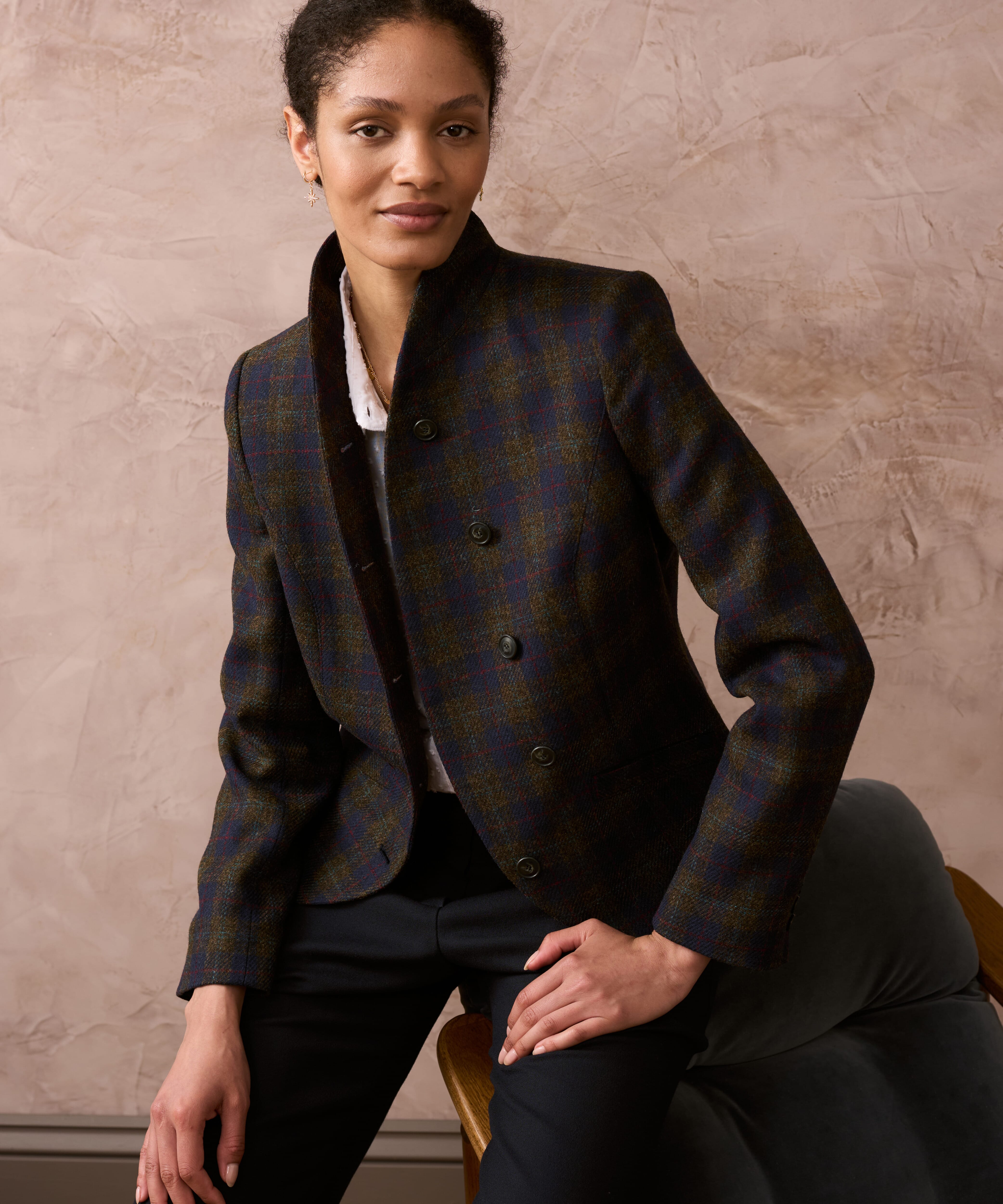 Brora Check Wool Fitted Jacket & Seaweed