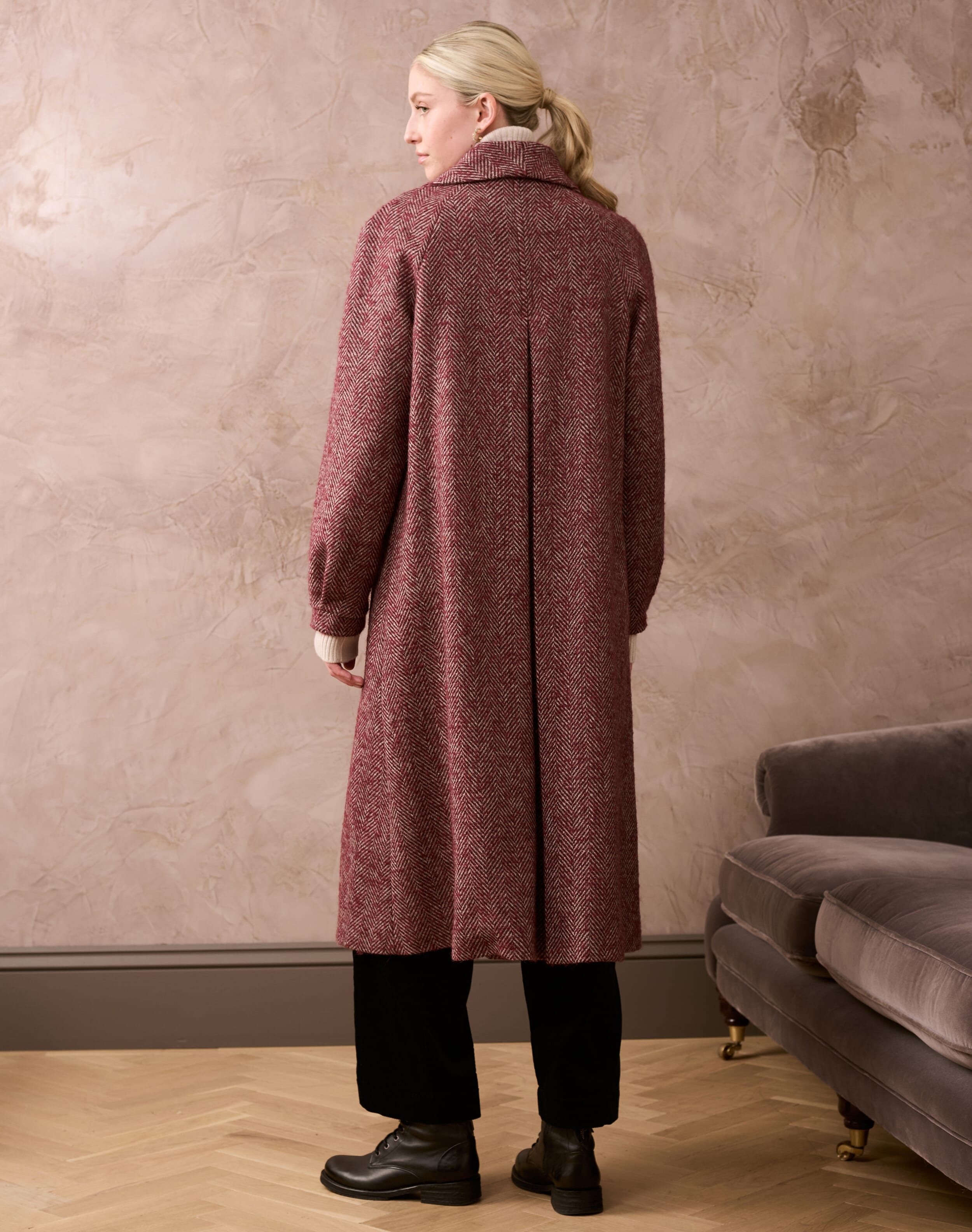 Herringbone Wool Coat in Claret | Coats & Jackets | Brora Sale