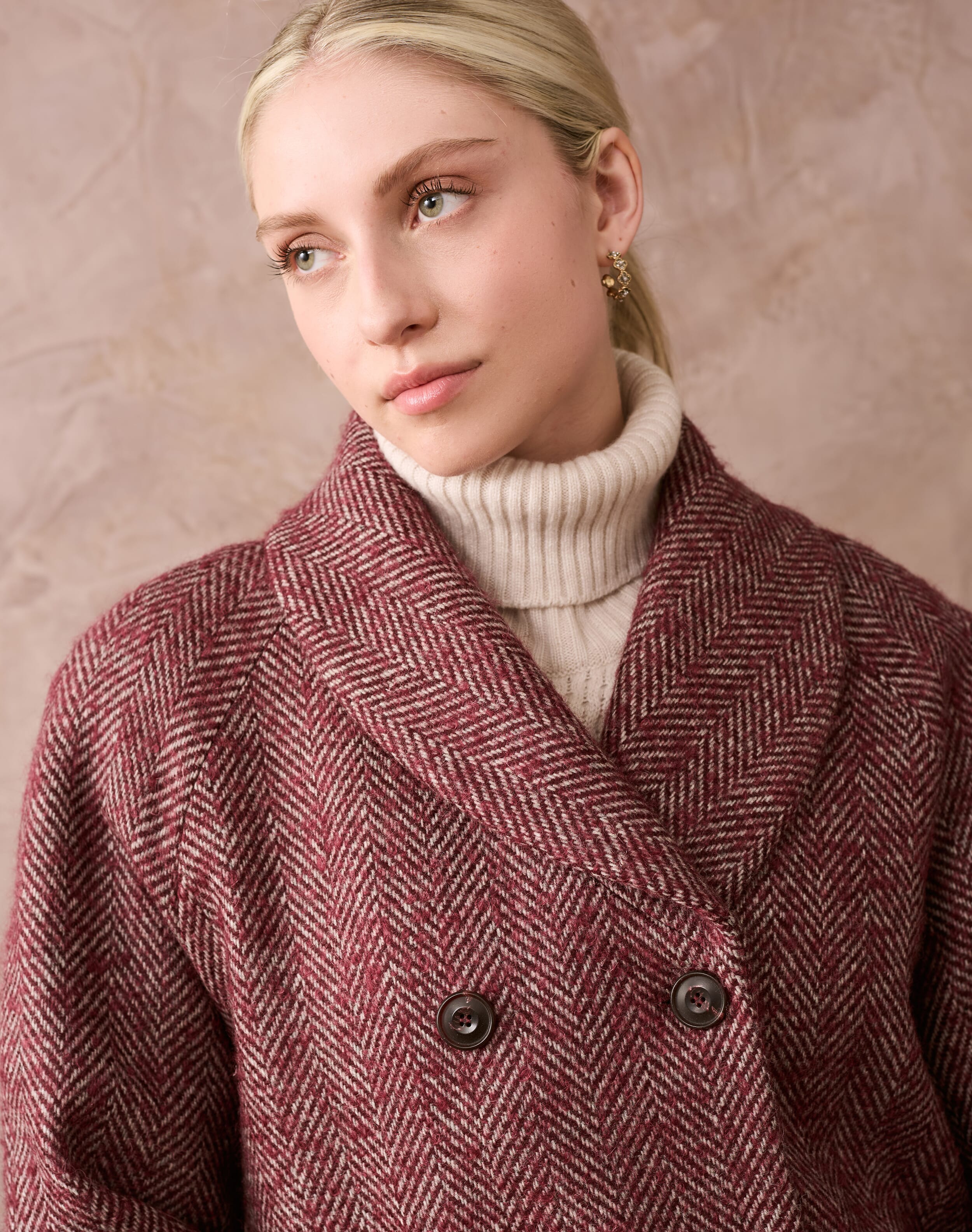 Herringbone Wool Coat in Claret | Coats & Jackets | Brora Sale