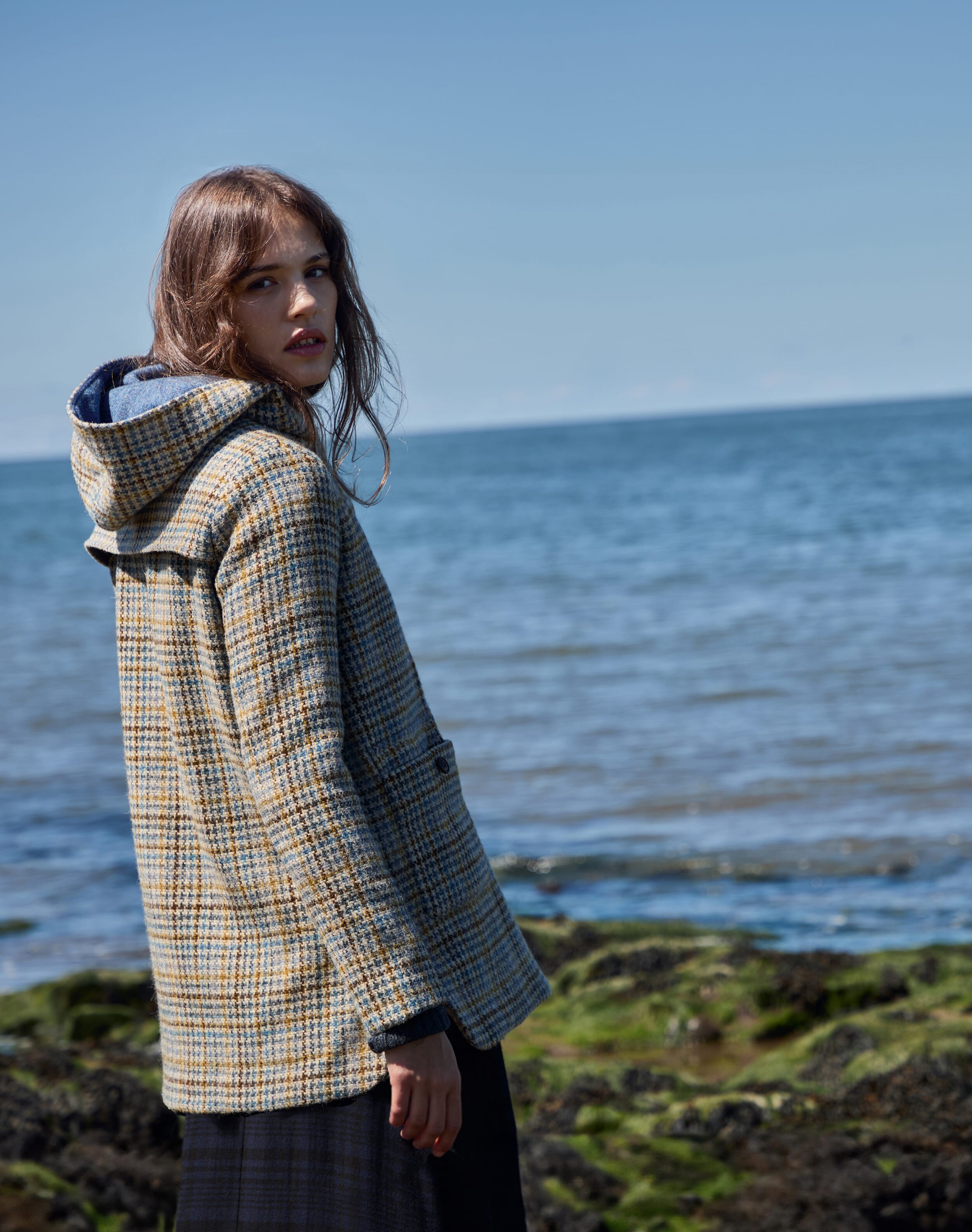Women's Harris Tweed Hooded Coat in Mustard | Brora Sale