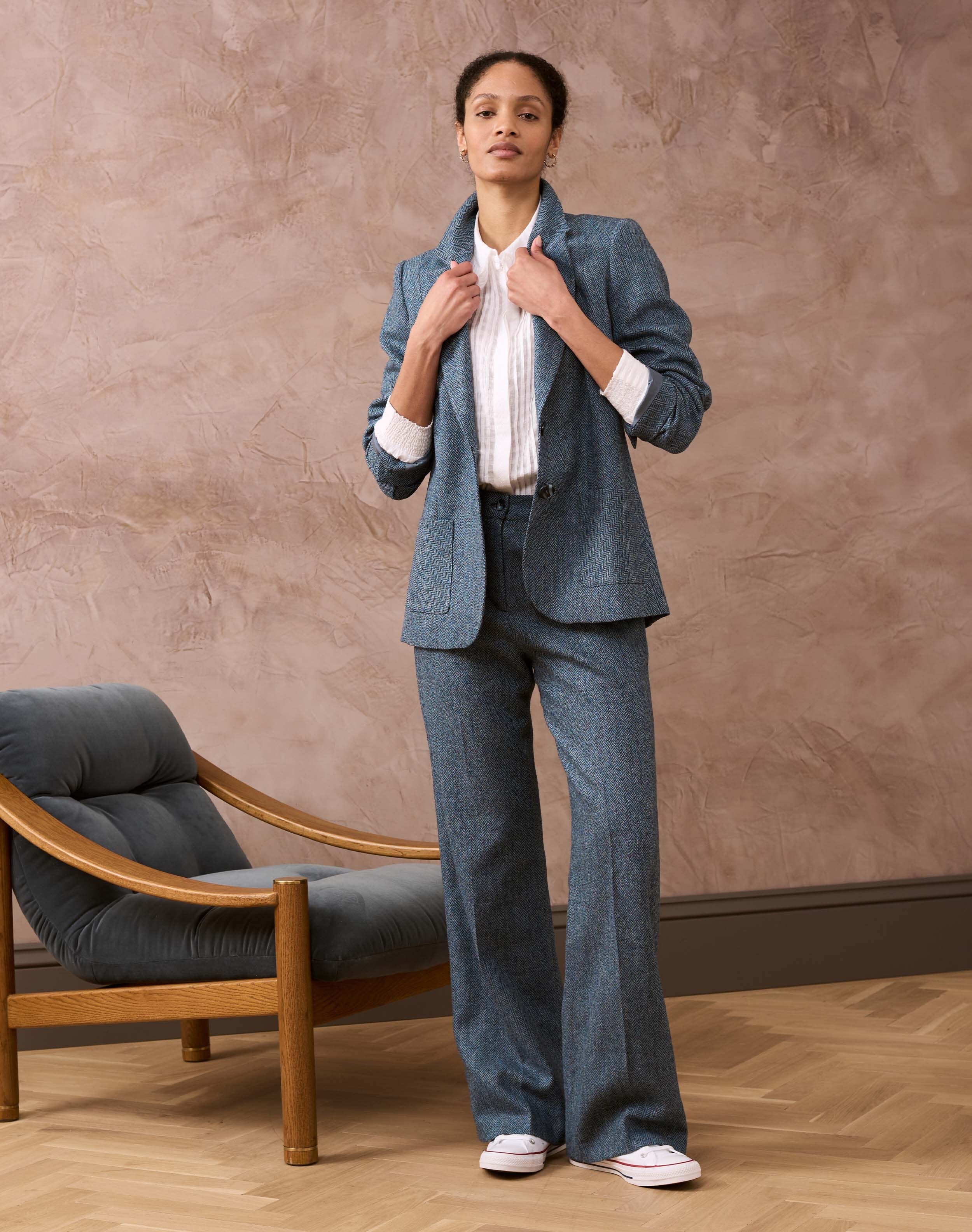 Blue Herringbone Wool Blazer | Women's Jackets | Brora Sale