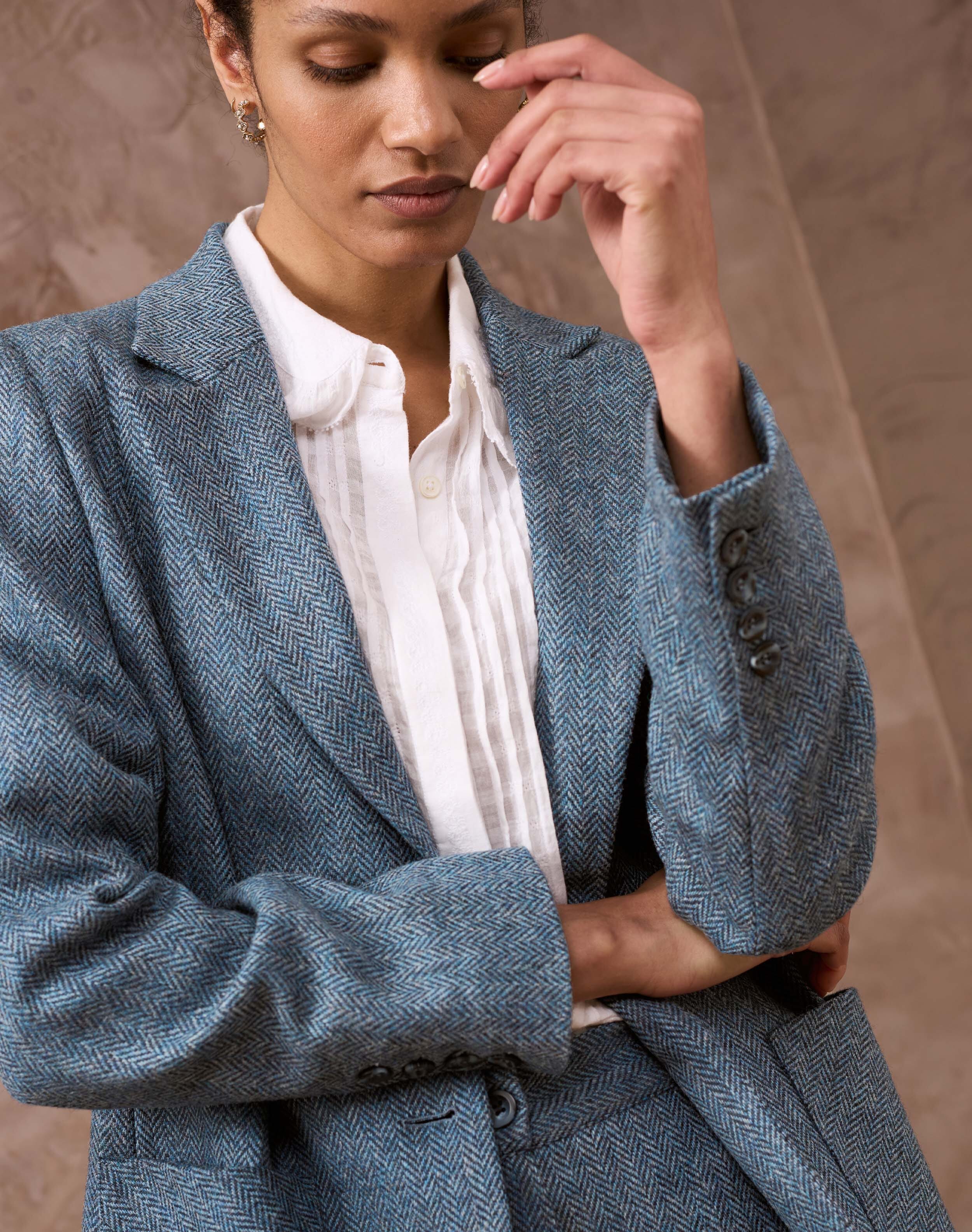 Blue Herringbone Wool Blazer | Women's Jackets | Brora Sale