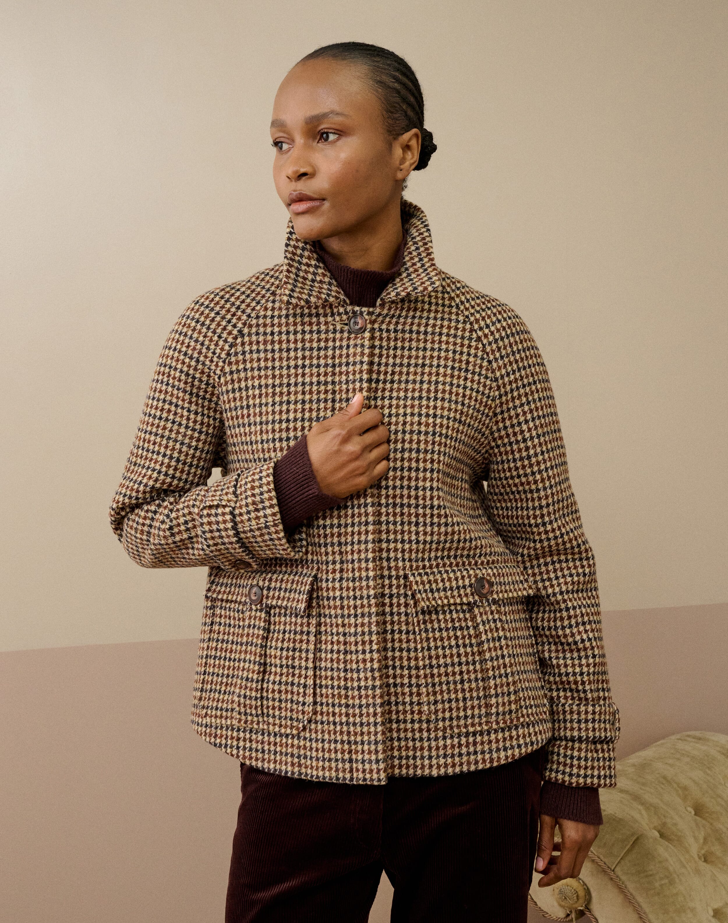 Harris Tweed Swing Jacket | Conker & Oatmeal | Brora Clearance